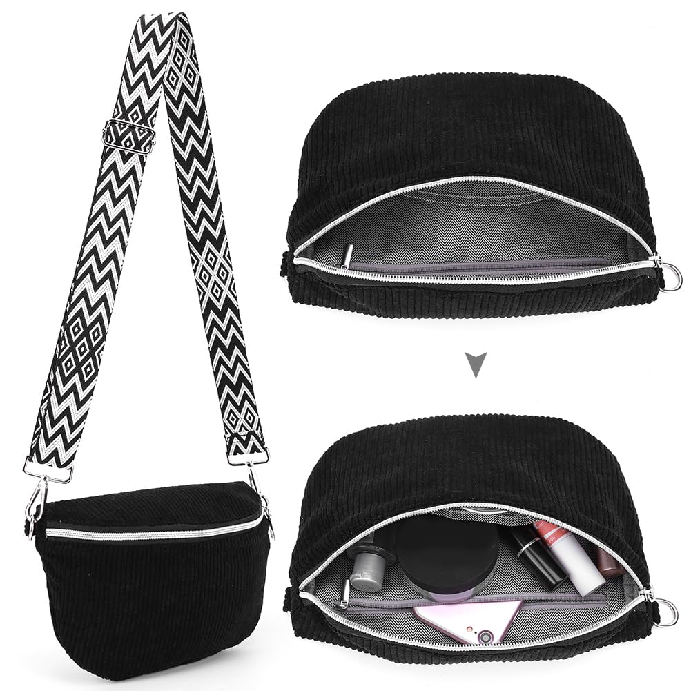 Sac banane en velours côtelé avec sangle réglable, sac de poitrine pour homme et femme