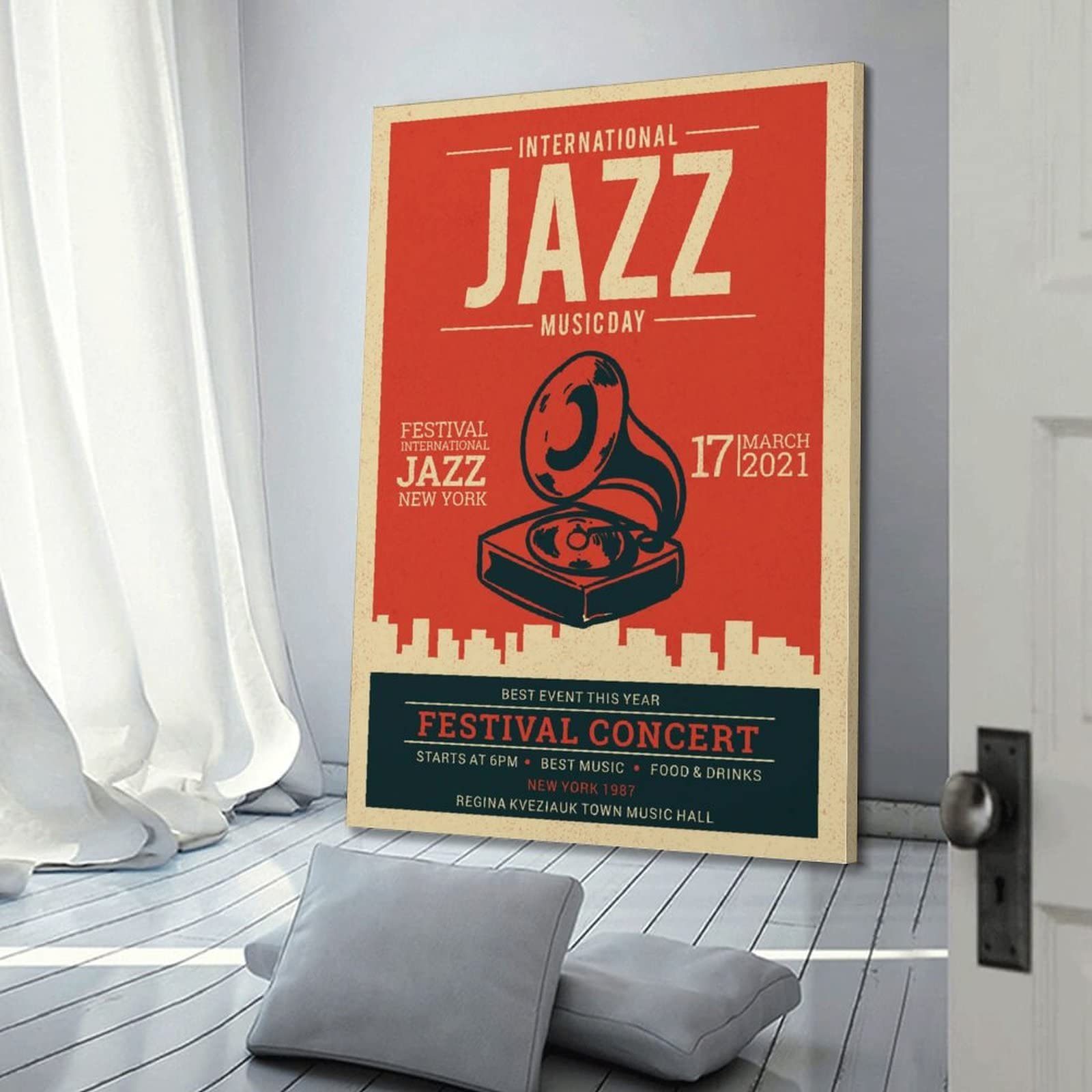 YUANLY Vintage-Jazz-Konzert-Poster, dekoratives Gemälde, Leinwand, Wand- und Kunstbild, Familien-Schlafzimmer, 50 x 75 cm