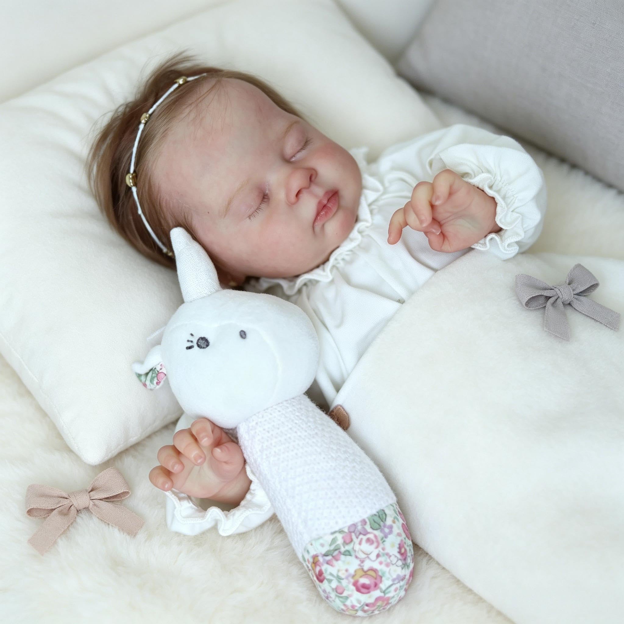 RXDOLL Realistyczne lalki Reborn Baby Dolls 48 cm śpiące lalki dla noworodków, które wyglądają jak prawdziwa lalka Reborn, miękka winylowa tkanina, obciążona realistyczna lalka niemowlęca z zabawkami