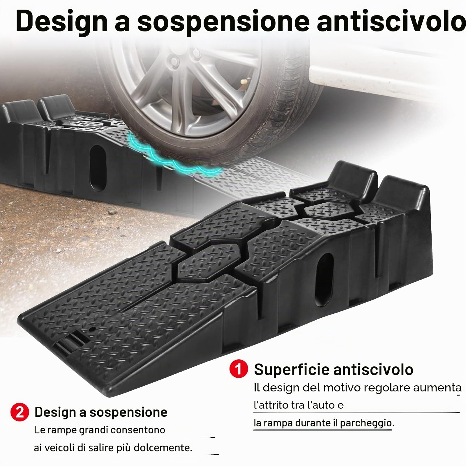LZQ Set di 2 rampe di carico in plastica per auto, per carichi pesanti, capacità di carico 2,5 t, con protezione anti-attraversamento, larghezza fino a 330 mm