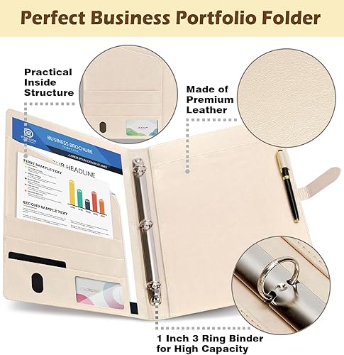 Miniatura 4 de Padfolio - Carpeta de 3 anillos de 1 pulgada, portapapeles de negocioscurrículums, carpeta de lona de cuero, carpeta de carpetas de cartón, para