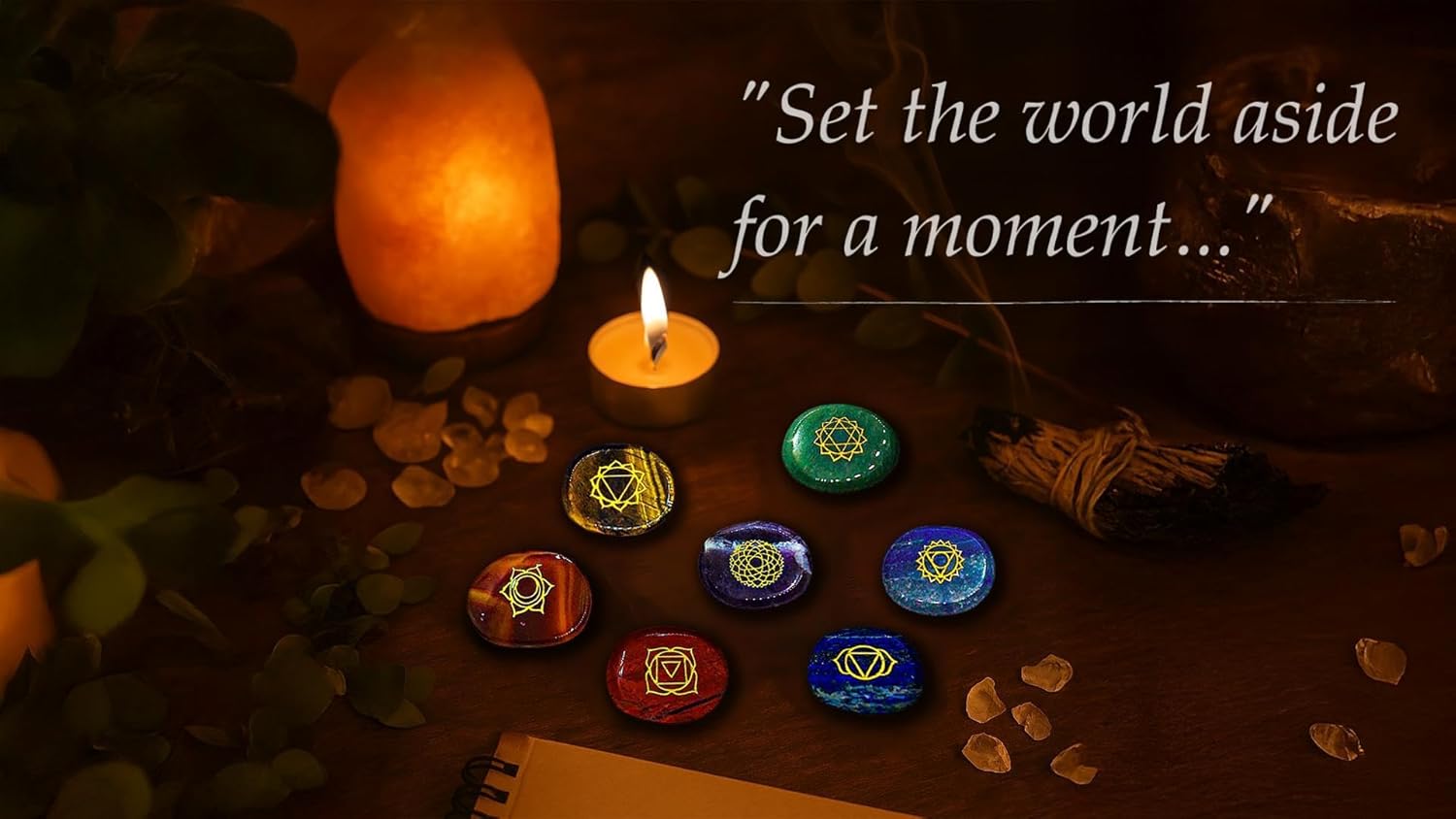 7 Engraved Chakra Symbol Stones - (16Pc) Meditation Accessory and Reiki Healing Kit with Chakra Chart, Affirmations, Guided Meditations, and Identification Cards For Spiritual and Mindfulness Work