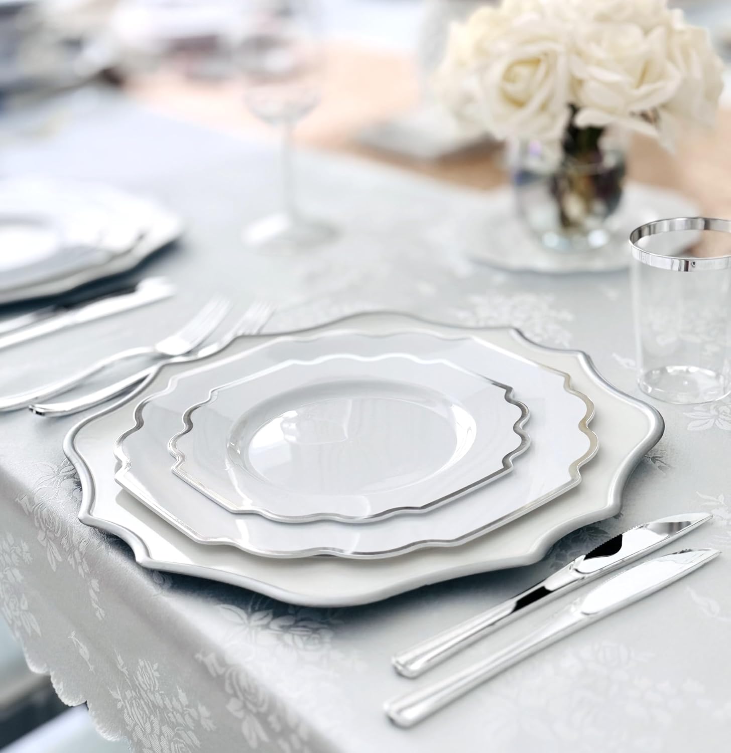 " OCCASIONS " 240 piece Heavyweight Wedding Plastic Silverware (60 knives, 60 spoons, 120 forks) Silver Coated