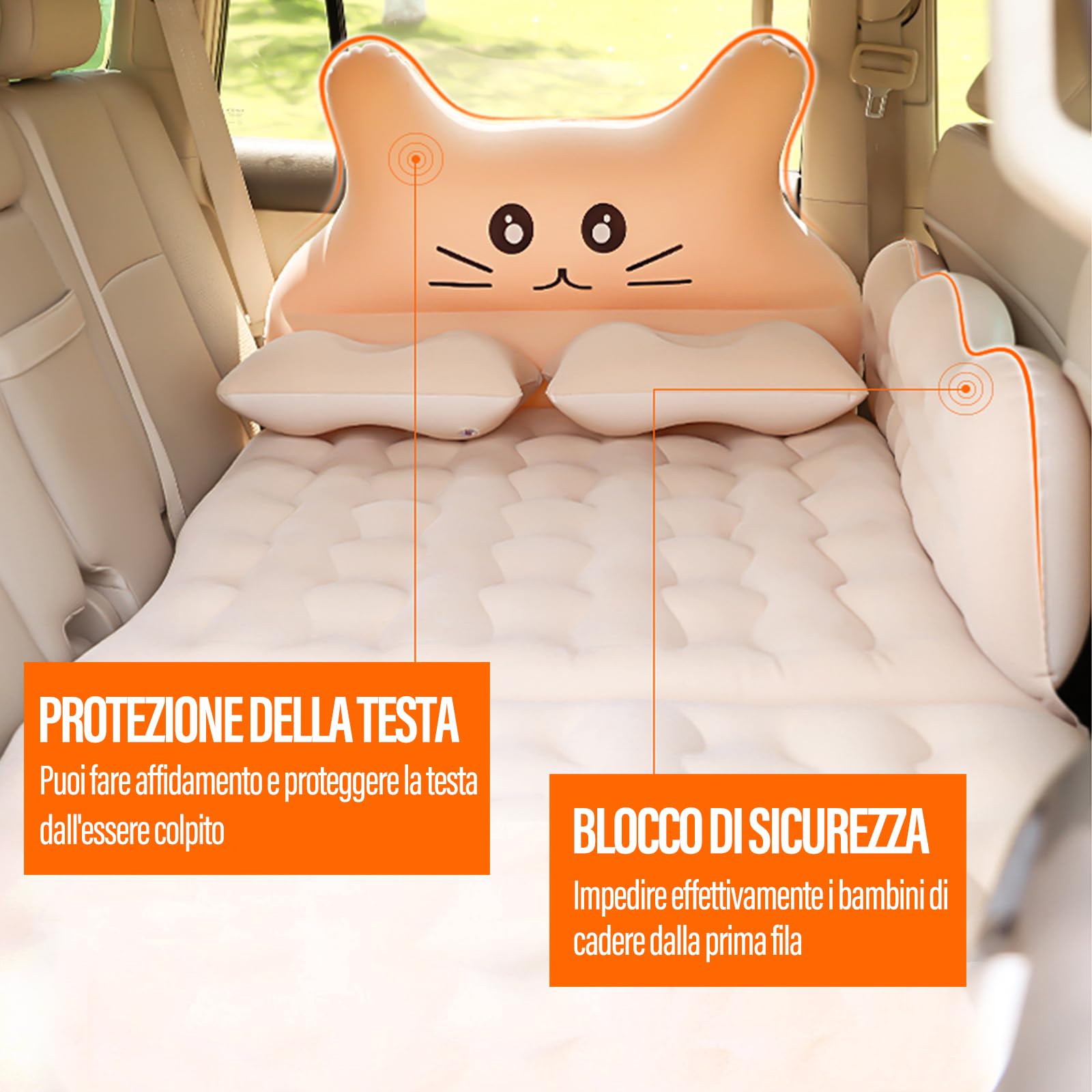 Ergocar Materassino Gonfiabile Gatto Fortunato Floccaggio Materasso Letto per Auto con Pompa per Il Campeggio, Escursionismo, Piscina, Spiaggia, Viaggiare (Grigio)