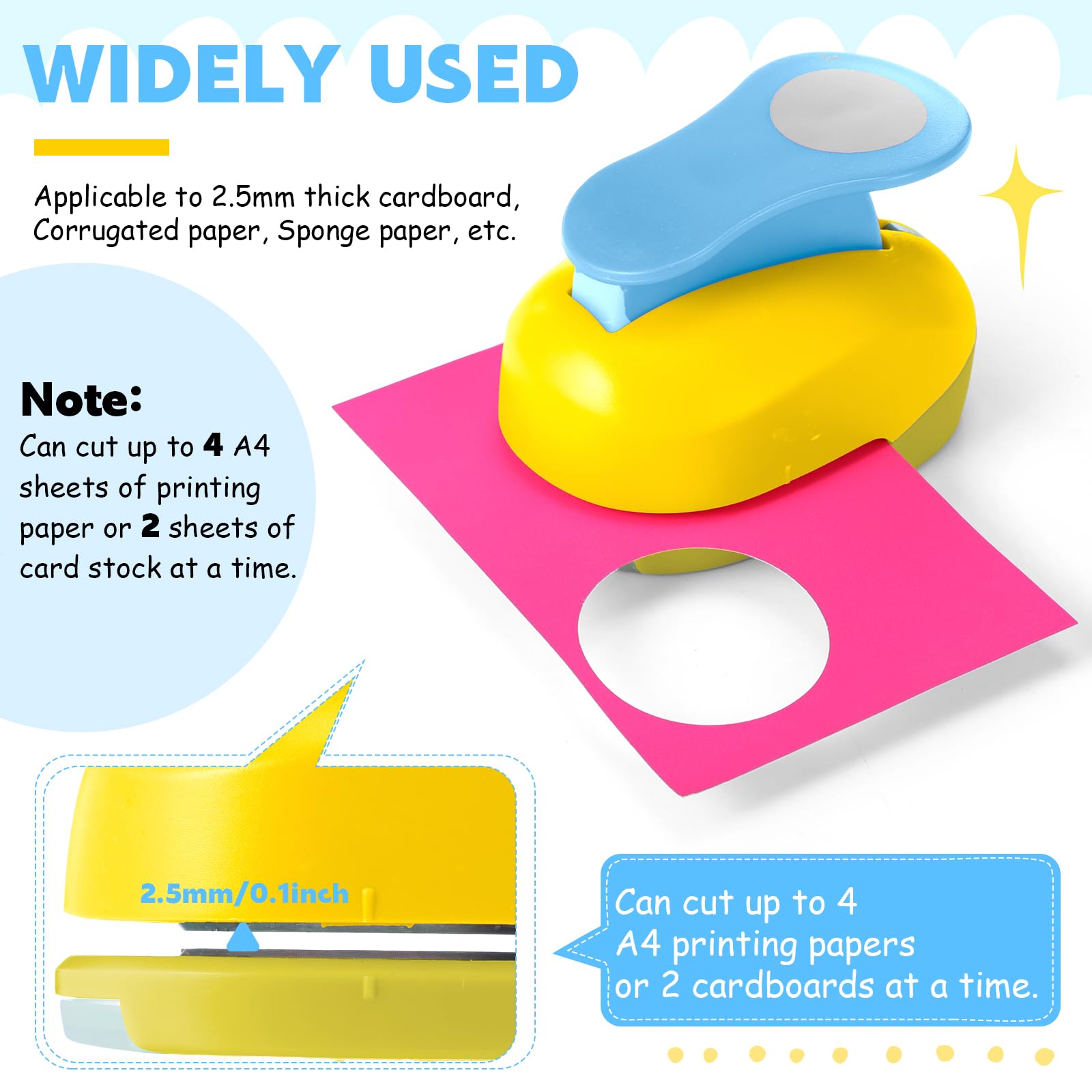 CHENGU 16 perforatori per carta, per scrapbooking, con carta adesiva artigianale, rotondi, stella, quadrato, cuore, fiore, onda (5 cm, diversi stili)