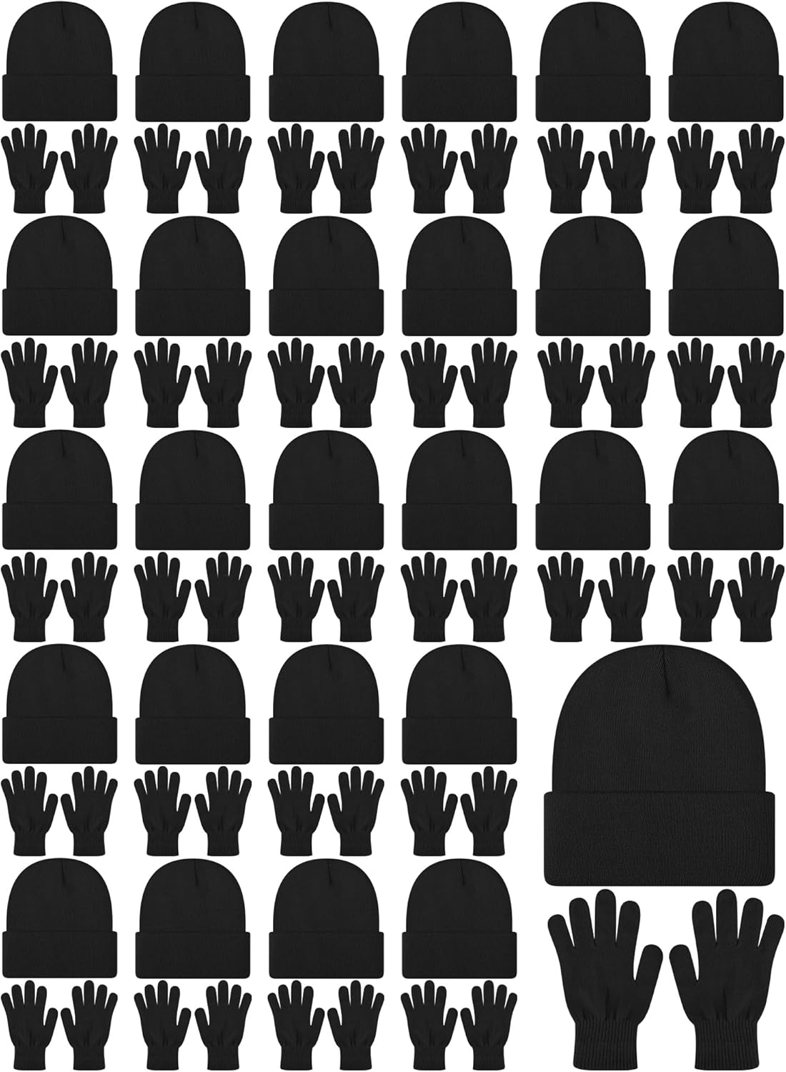 Suhine 200 Pieces Winter Beanies Gloves Sets Include 100 Warm Knitted Hats Bulk and 100 Gloves for Men Women Homeless