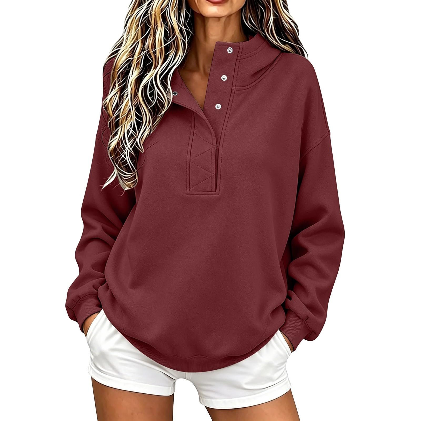 Generico Sweatshirt Mujer con Capucha Cuello Alto Color Sólido Manga Larga