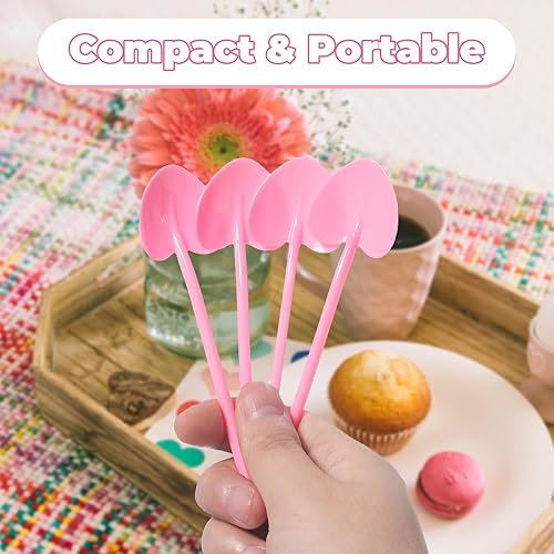 Miniatura 4 de VEIREN 100 cucharas de plástico desechables en forma de corazón envueltas individualmente, degustación de muestras para servir postre para pasteles,