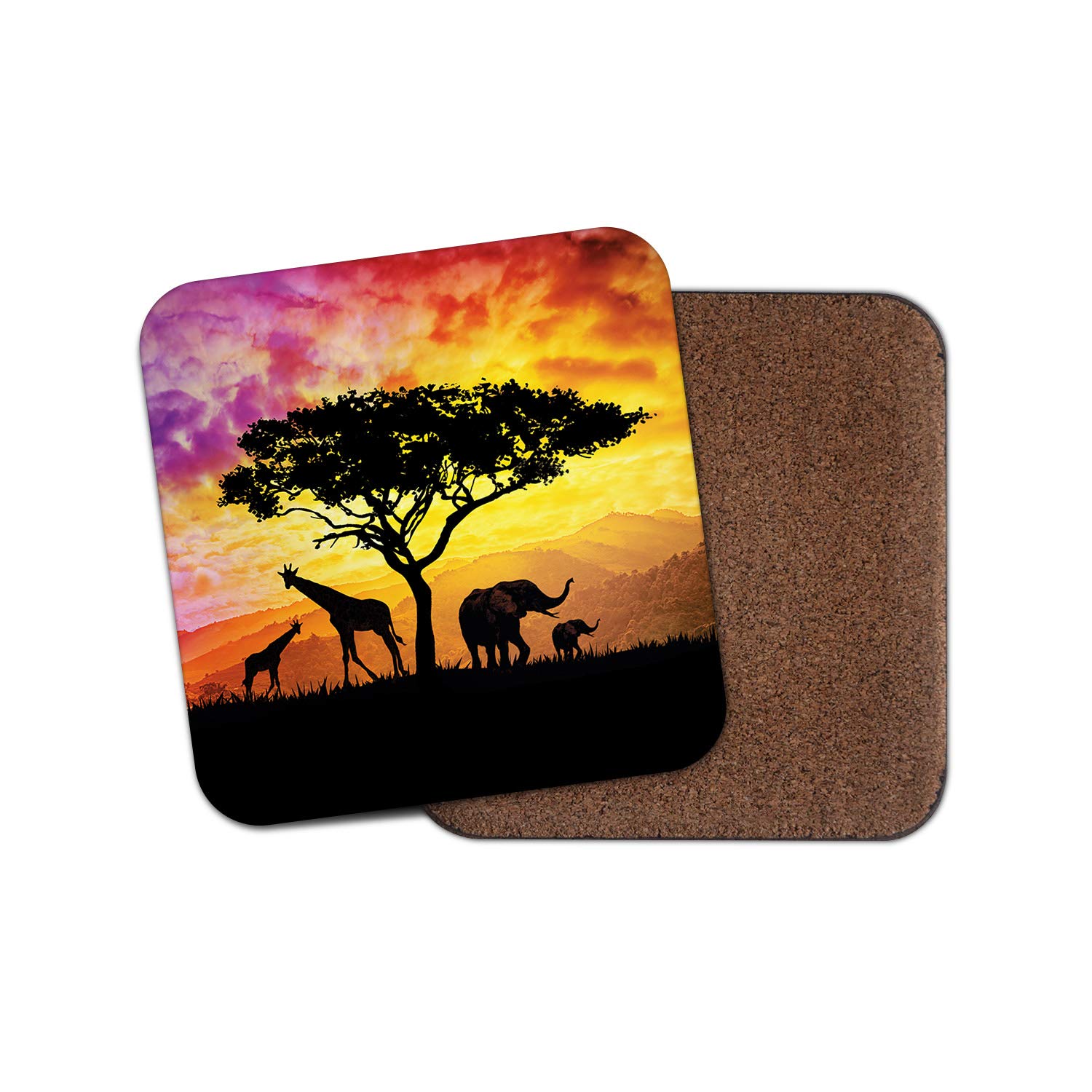 1 x African Safari Coaster - Giraffe Elephant Africa Wild Silhouette Fun #12325