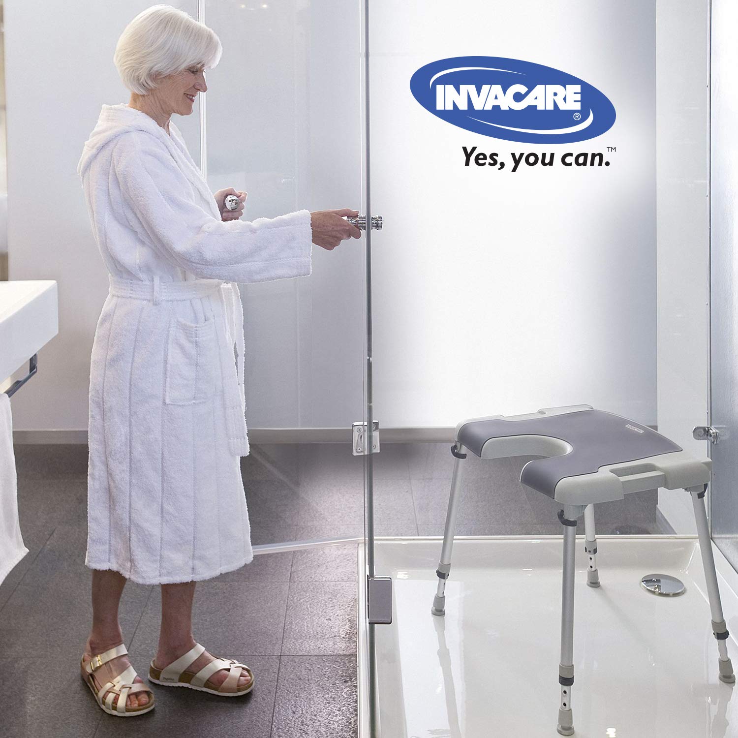 Stołek prysznicowy - Invacare Aquatec Sorrento stołek prysznicowy z wycięciem higienicznym - płaski stołek prysznicowy - siedzisko prysznicowe dla osób starszych lub niepełnosprawnych
