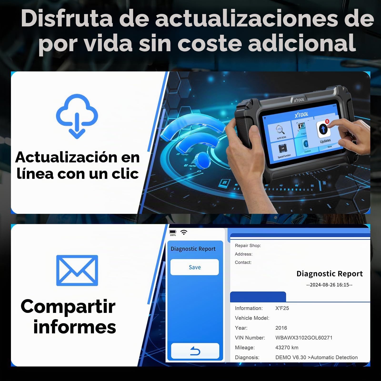 XTOOL D5S Escáner OBD2 Lector de Códigos 2025 para Coches y Camiones con 15 Funciones de Reinicio, Aprendizaje de Sensor de Arranque, FCA AutoAuth, CAN FD para GM, Herramienta de Transmisión ABS Motor