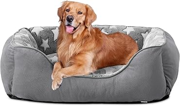 FURTIME Dog Kennel for Medium Dogs, Washable, Non-Slip, Soft Mattress with Raised Edges, Soft Cat Sofa, Large (76 x 61 x 23 cm), Grey/Stars