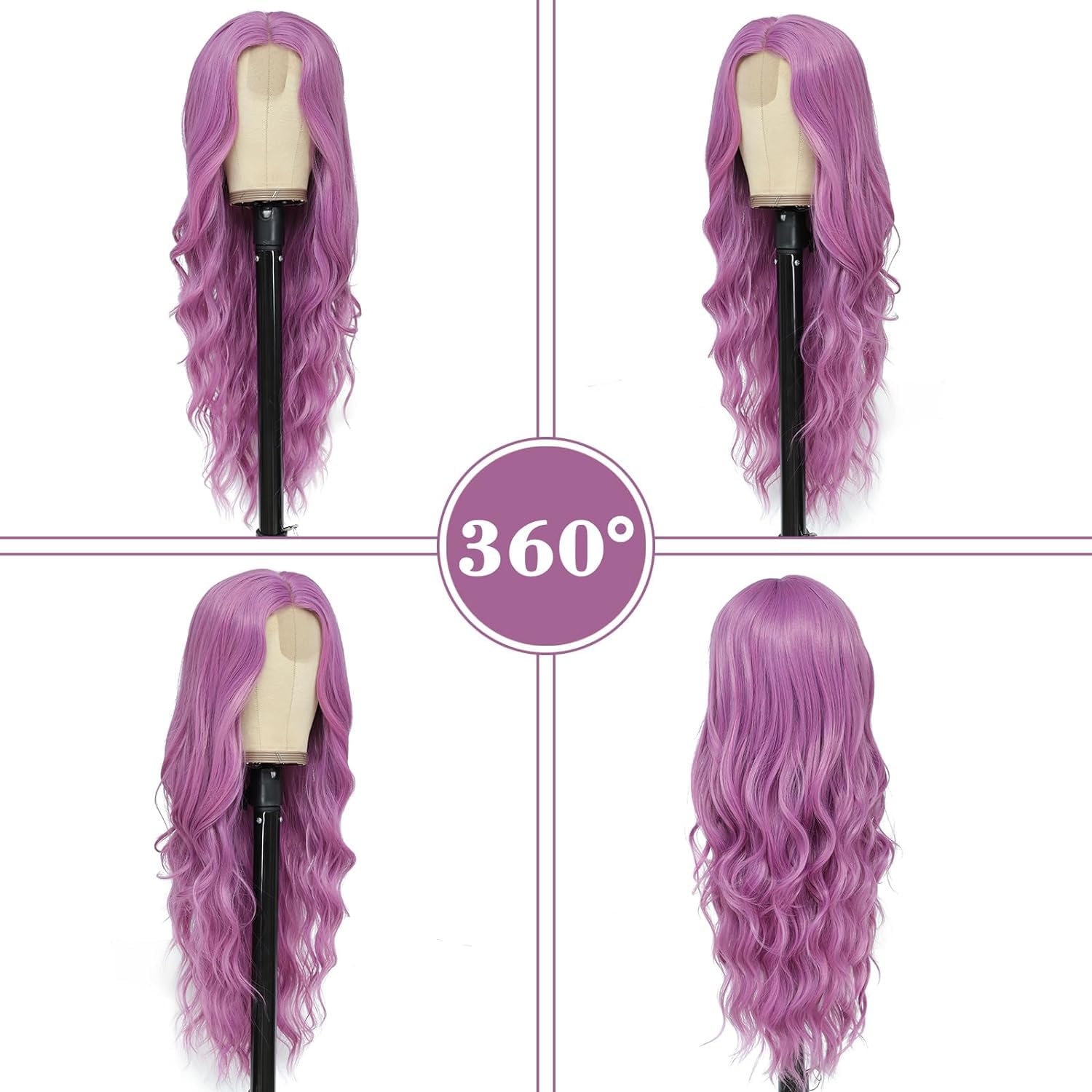 PORSMEER Long Purple Wavy Wig for Women 26 Inch Lace Middle Part Curly Wavy Wig Natural Looking Synthetic Heat Resistant Fiber Wig for Daily Party Use - Image 2
