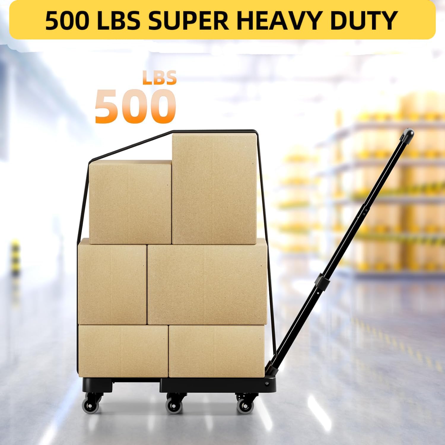 Diable Pliable, Chariot Robuste avec 6 Roues, capacité de 226,8 kg, Plaque Extensible de 66 cm, 2 Sangles élastiques, Chariot Utilitaire Pliable pour déménagement, Bagages, Voyage, Shopping, Noir