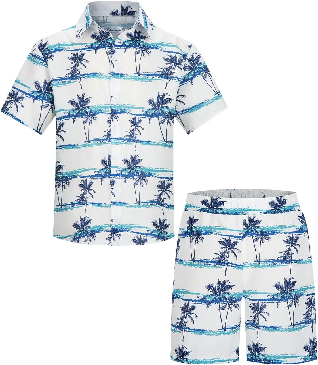 Yoimira Boys Hawaiian Shirt and Short Set Beach Shirts for Kids Printed Casual Outfit 2 Piece with Pocket 7-14 Years