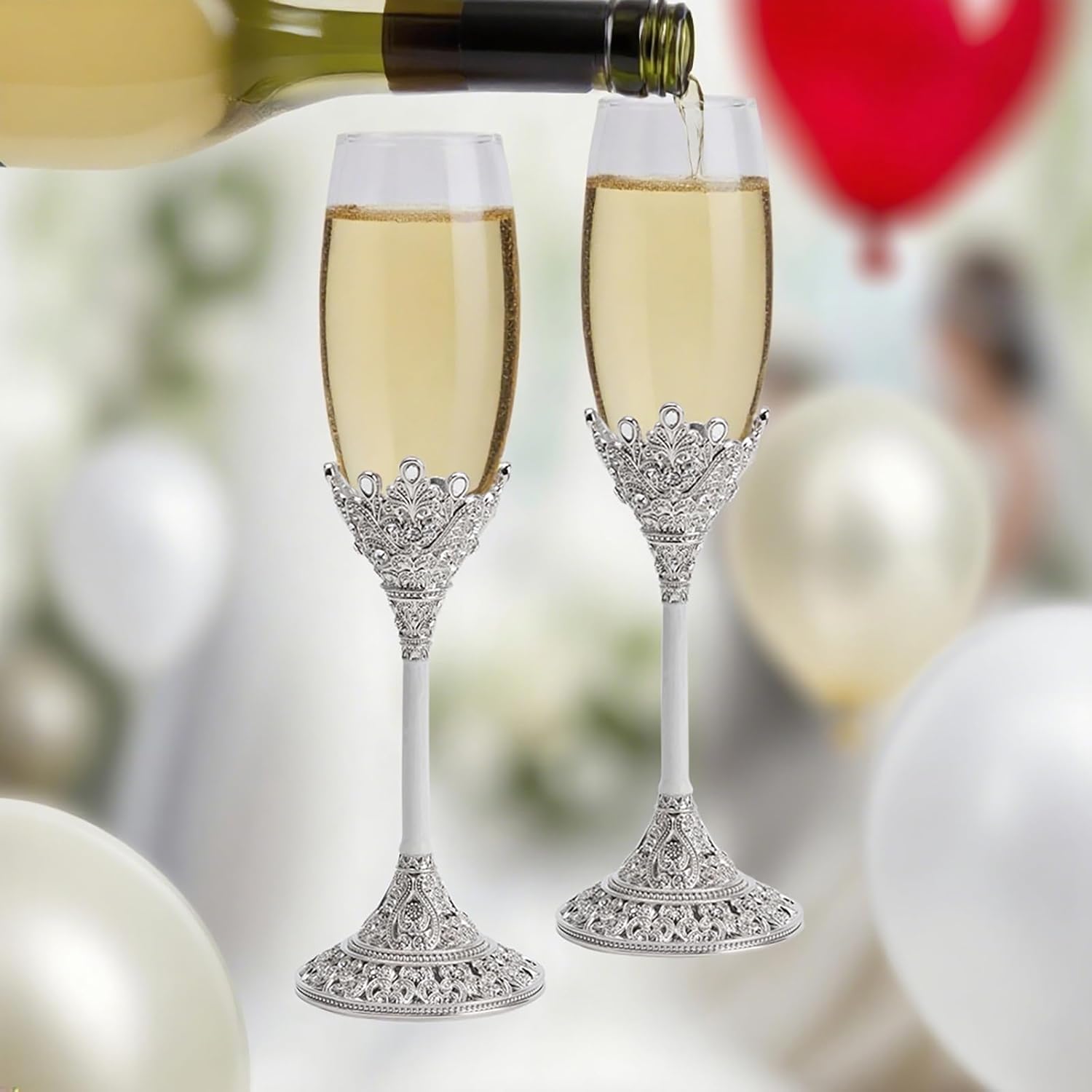 LASODY Crystal Set Champagne Flutes - Wedding Glasses for Bride & Groom - Toasting Cups Gift Sets for Couples - Engagement, Wedding, House Warming Gift - Image 8