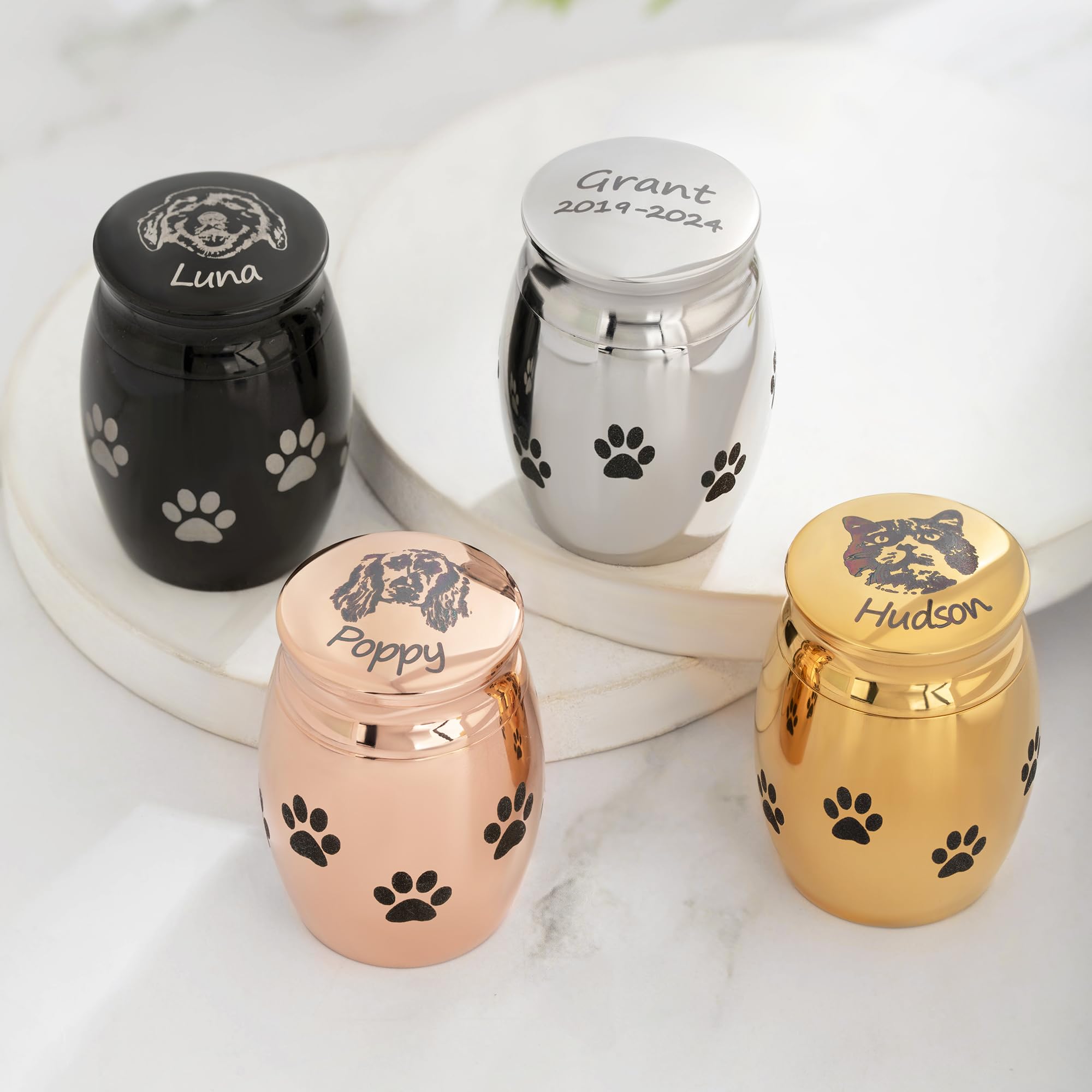 callie Personalised Pet Cremation Mini Urn, Custom Photo Paw Dog Cat Ashes Keepsake, Sympathy Remembrance Gift, 2.3x4cm
