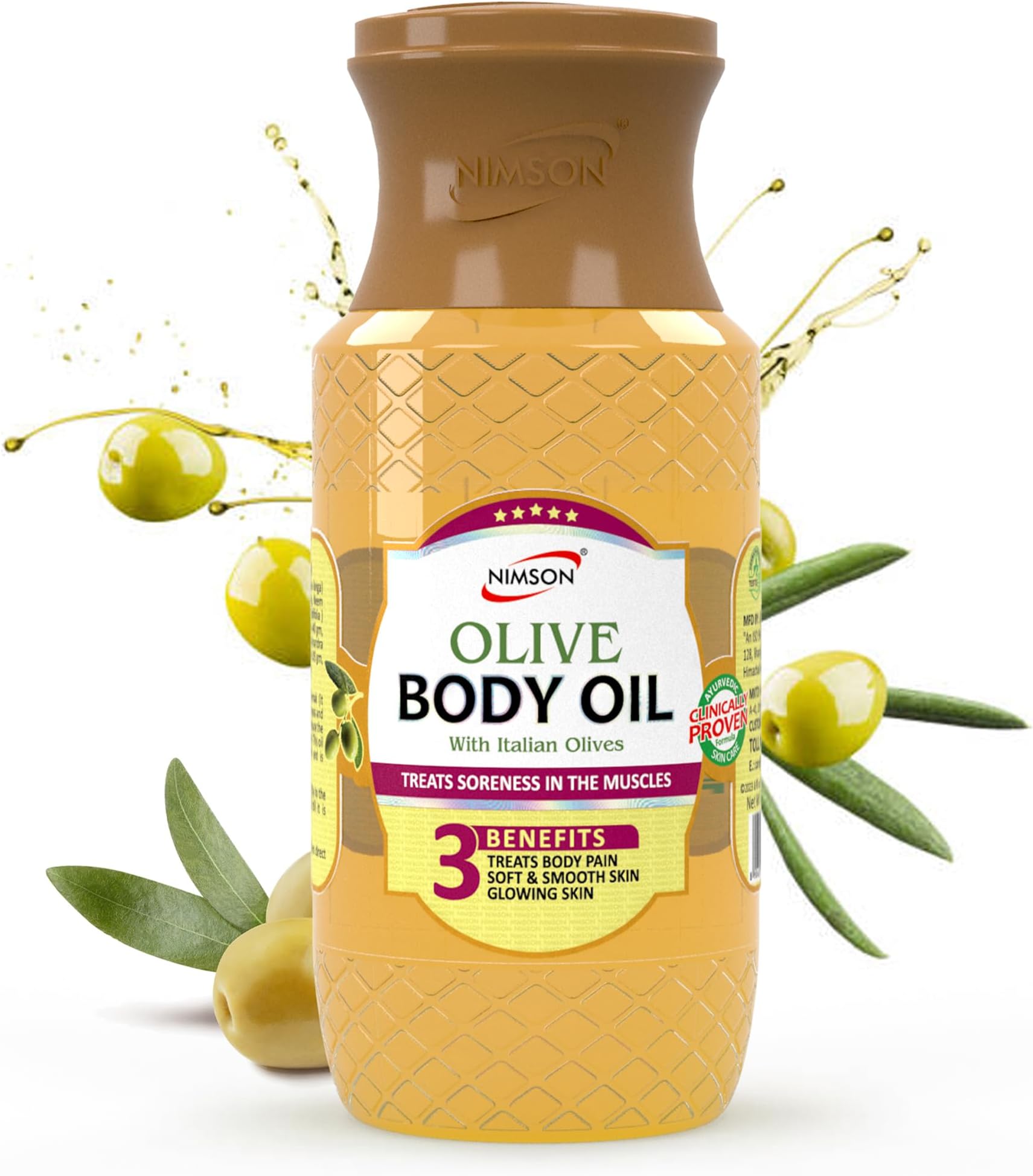 Nimson Olive Body Oil. For Deep Moisturization, Soothing Relief, With Italian Olives, Hydrating Formula, Dry Skin, Radiant Glow, Ethically Sourced - 200ml