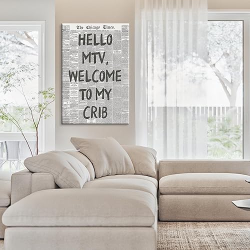 Miniatura 6 de Hello Mtv Welcome To My Cune, arte de pared vintage en blanco y negro, lienzo de periódico con afirmación positiva de los años 70, impresiones