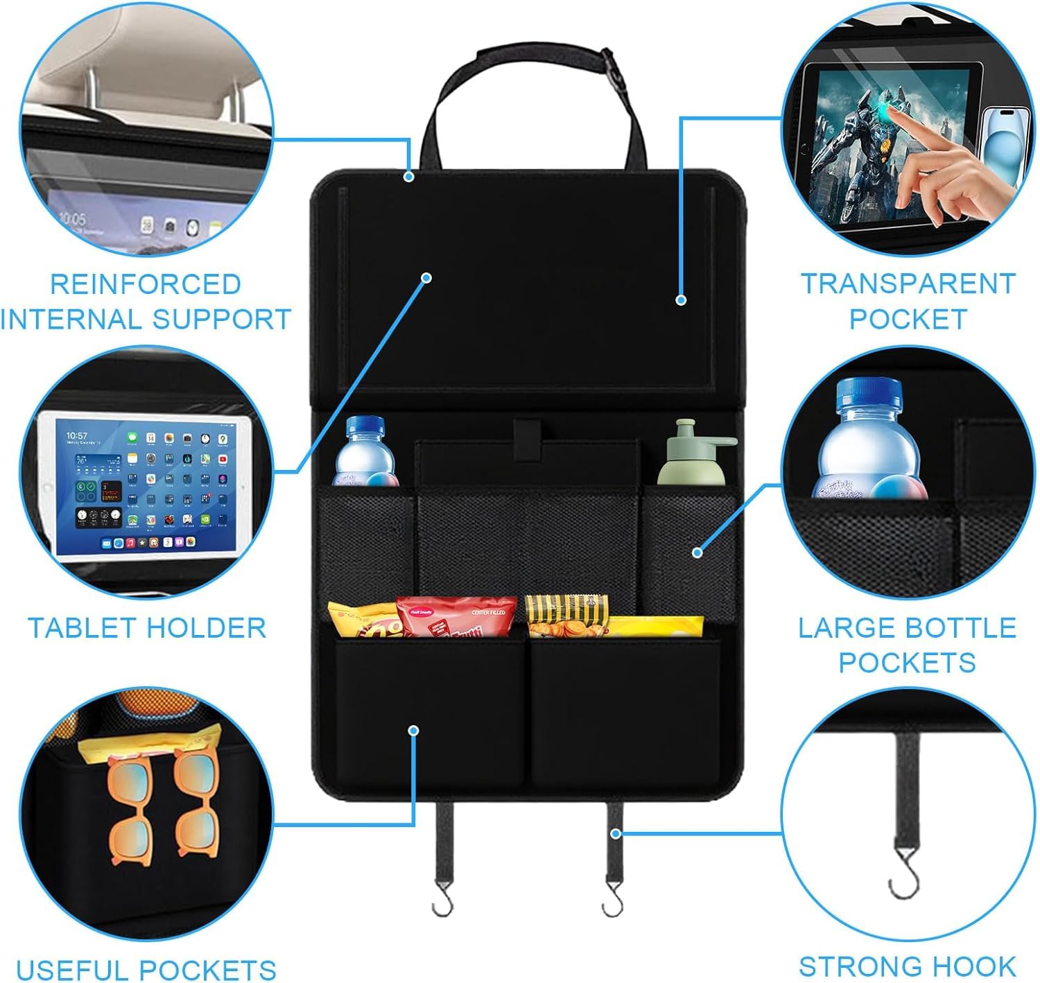 2 Stück Auto Organizer, Rückenlehnenschutz Autositz Organizer mit Tablet Tasche, Große Aufbewahrungstasche Sitzschutz Kick-Matte Leicht Zu Reinigen, Wasserdichter für Rücksitz Organizer