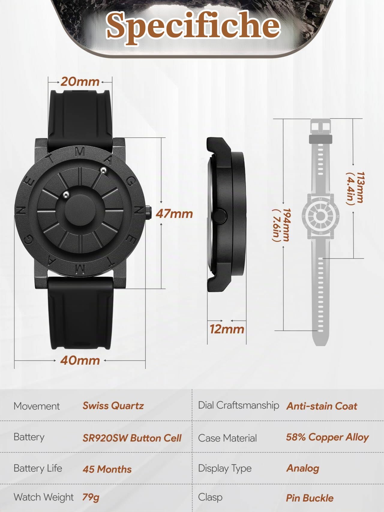 EUTOUR Orologio Uomo Magnetico Moda Semplice Nessun Vetro Cuscinetto a Sfera Quarzo Orologi da Polso da Uomo 40mm