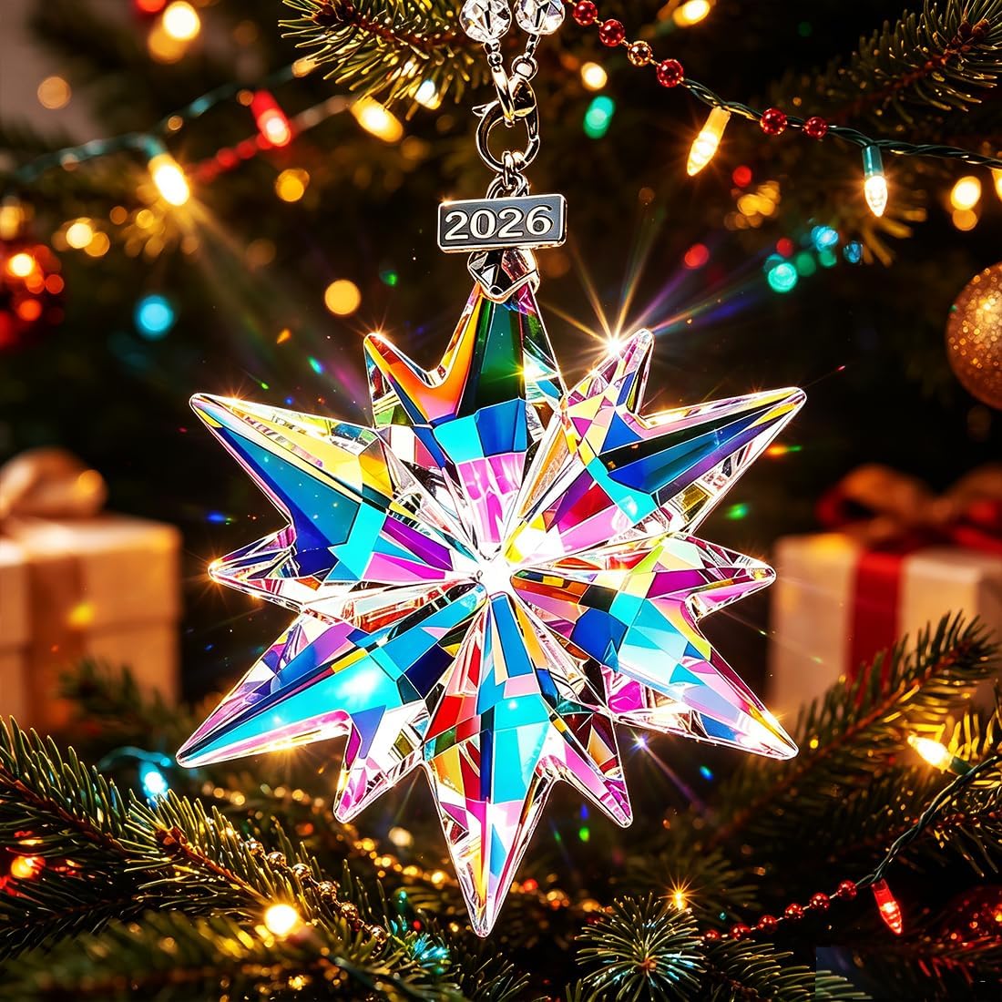 2026 Annual Christmas Ornaments Crystal Snowflake Star, Sparkly Unique Cute