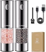 Electric Salt and Pepper Mills Set of 2 Stainless Steel (Rechargeable, LED Lighting, with Adjustable Ceramic Grinder, Cleaning Brush Brush) Spice Mill Electric