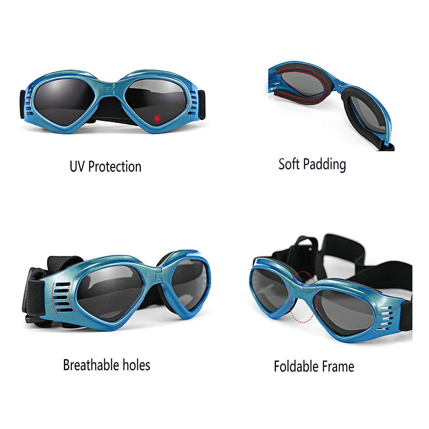 Occhiali da Sole e protettivi per cani di piccoli taglia, anti UV, impermeabili, Pieghevole Pet Dog Occhiali (Blu)