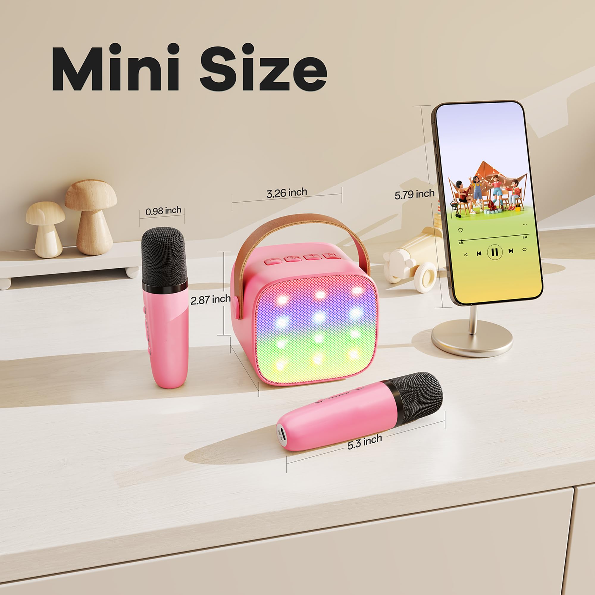 YLL Mini macchina per karaoke per bambini e adulti, altoparlante Bluetooth portatile con 2 microfoni wireless, 18 canzoni precaricate, giocattoli regalo di compleanno per ragazze di 4, 5, 6, 7, 8+