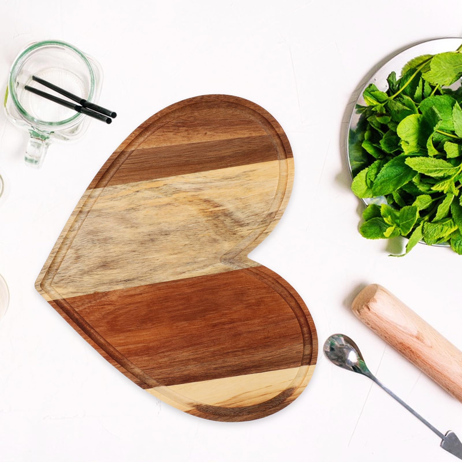 3 Pièces Planche à Découper en Bois de Cœur Cuisine