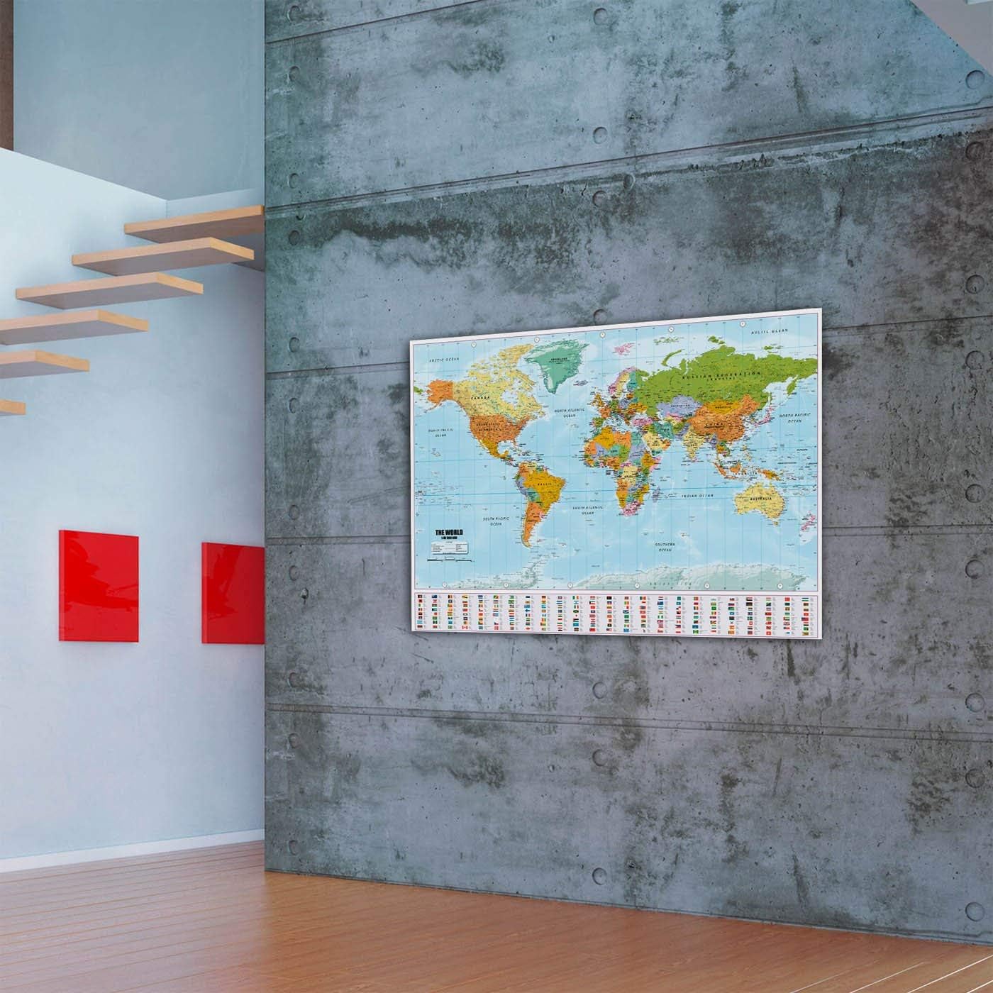 GOODS+GADGETS® Mapa Mundi XXL con Banderas 140x100 cm - Pack 10 | Póster gigante del mundo con países y banderas – impresión nítida, escala 1:40.000.000, fabricado en Alemania