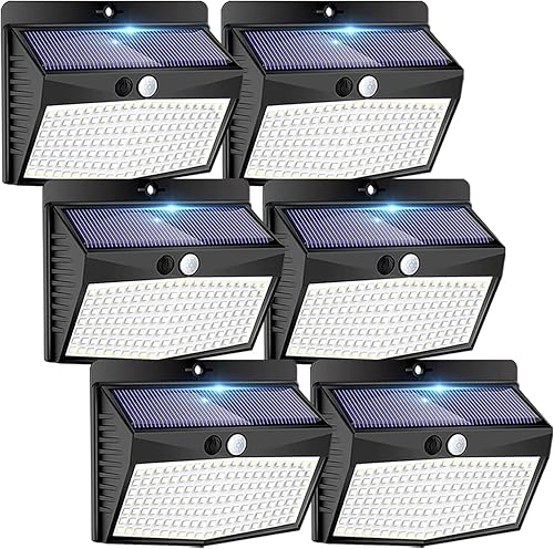 Peasur Paquete de 6 luces solares para exteriores, sensor de movimiento, luces de seguridad solares impermeables con 3 modos de iluminación, luces