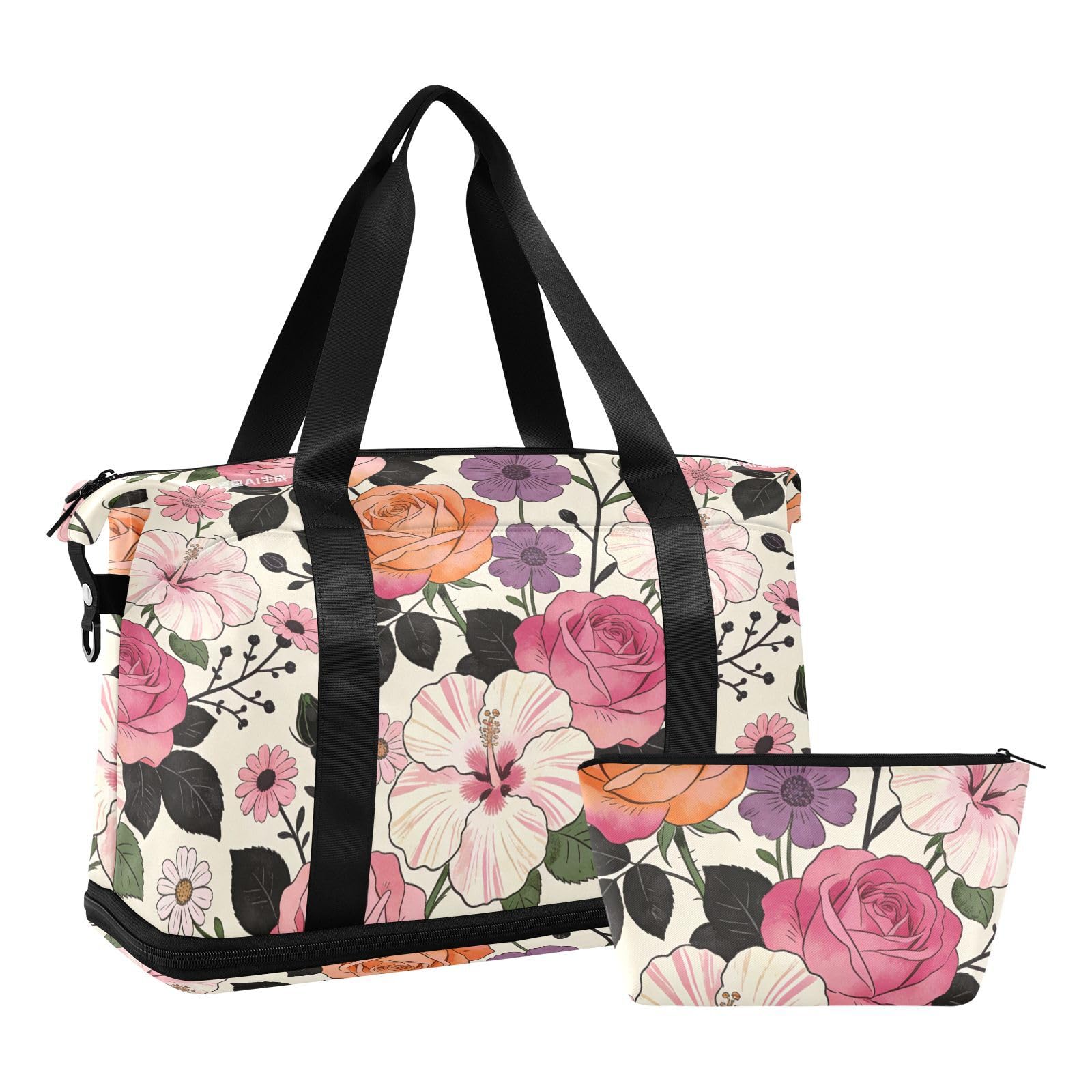 William Morris - Bolsa de viaje con bolsillo húmedo y correa ajustable, para viajes, juego de 2 piezas para hombres y mujeres
