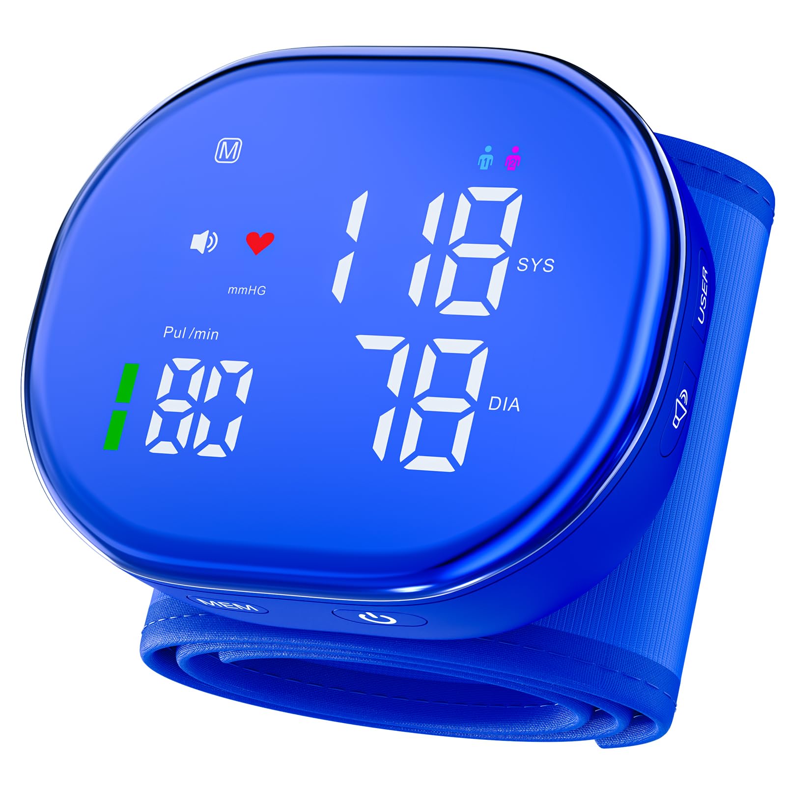 Rechargeable Wrist Blood Pressure Monitor for Home Use, Automatic BP Machine with LED Display, Dual Users ×120 Memory, One-Button Operation &amp; Adjustable Cuff, Portable Carrying Case Included