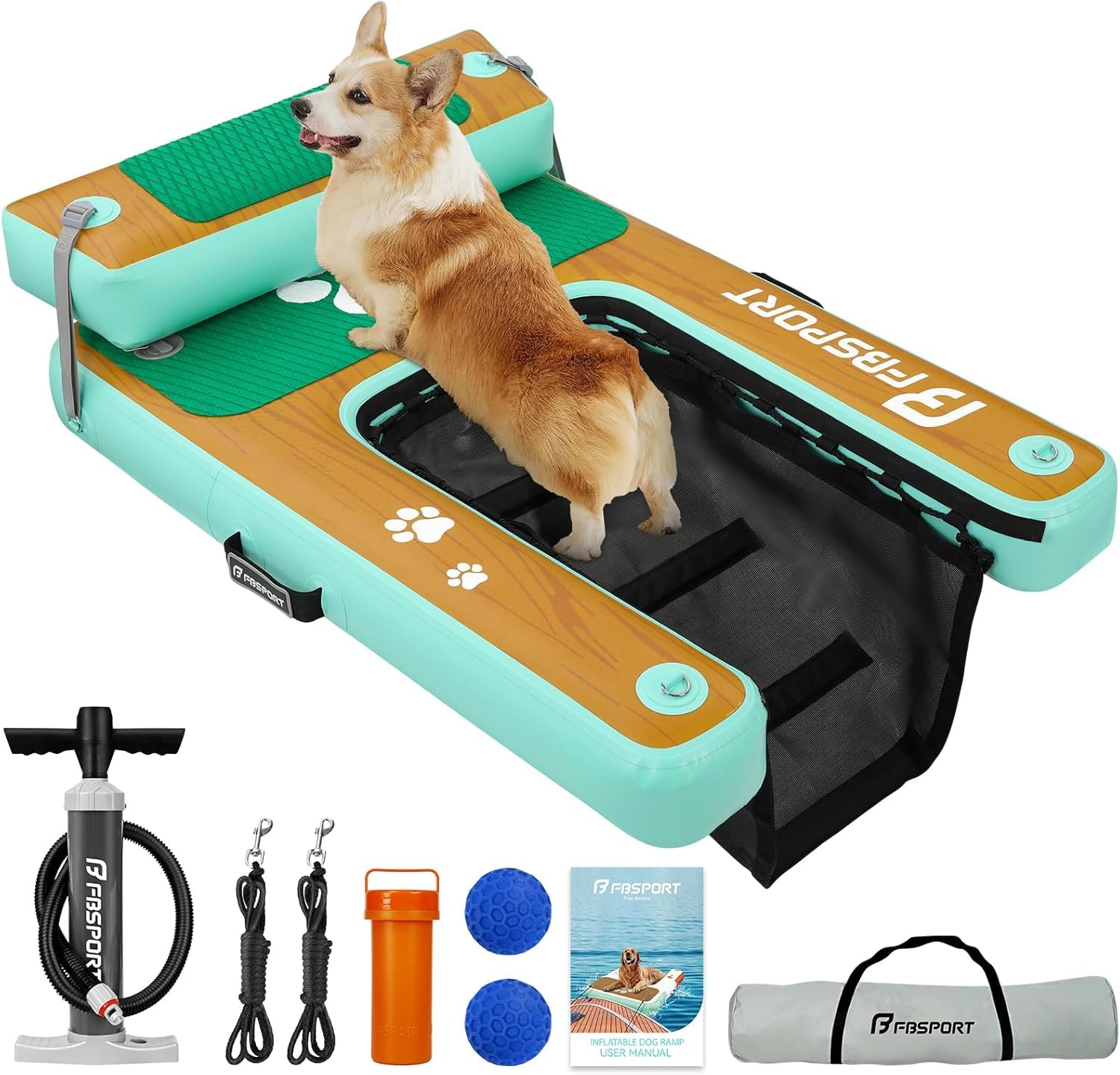 Rampa Gonfiabile per Cani per Accesso all'Acqua, Scala Galleggiante Antiscivolo in EVA per Piscine, Barche e Laghi, Supporta Cani fino a 100 kg