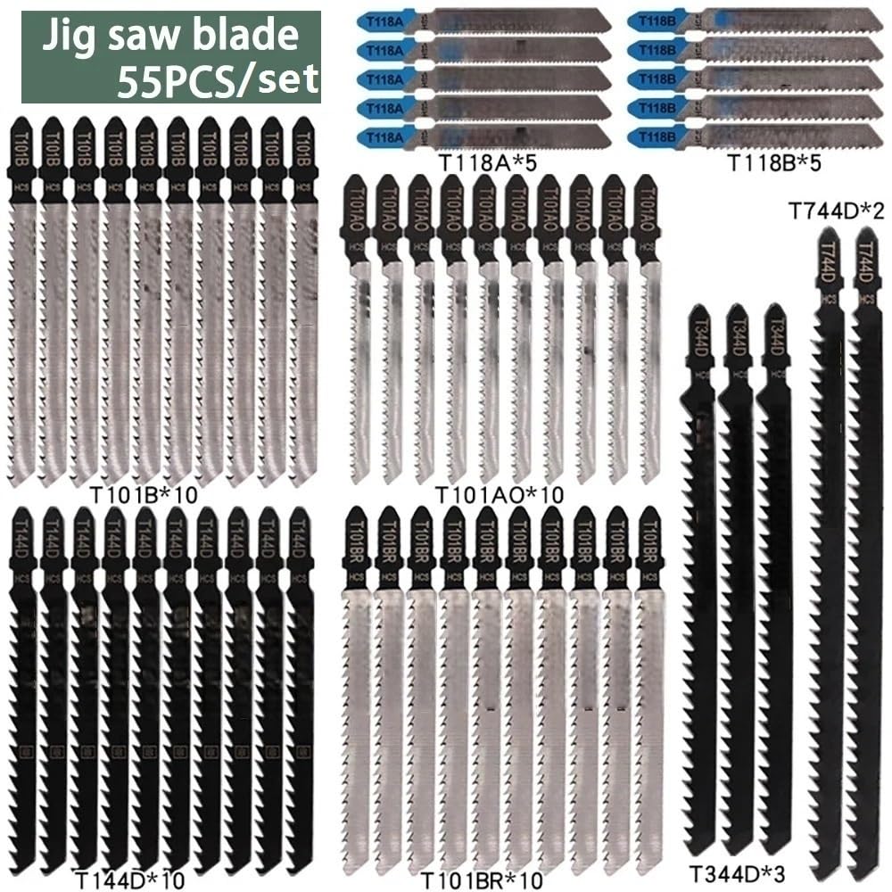 55 unids/set HCS Kit de cuchillas for corte de rompecabezas, durabilidad hoja de sierra eléctrica de línea recta de diente fino y grueso