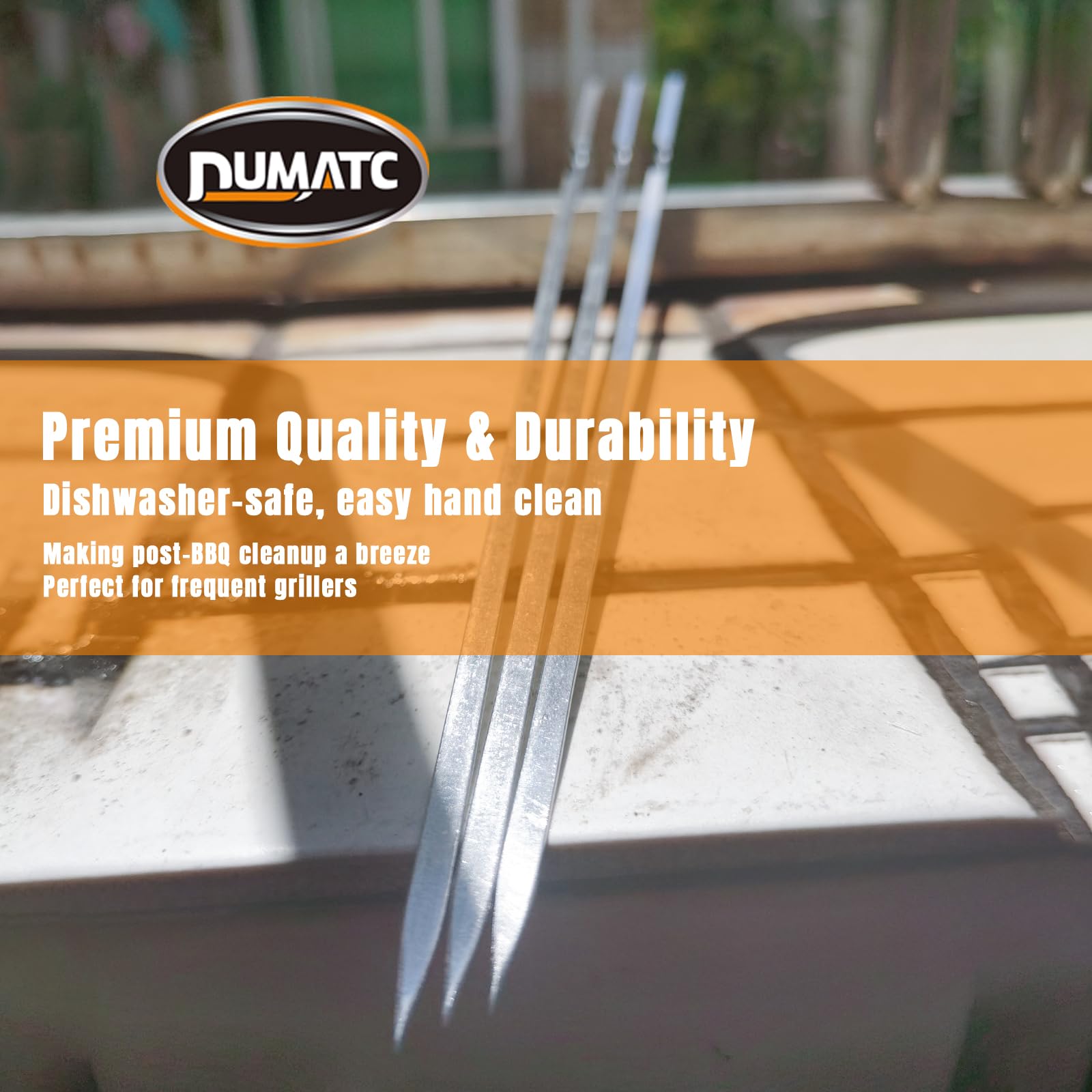 Pinchos para barbacoa de acero inoxidable 304, paquete de 30, varillas planas reutilizables de 13.2 pulgadas con tubo de almacenamiento de metal para parrilla, kebab, barbacoa, cocina al aire libre,