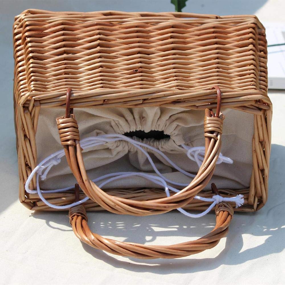 Rattan Umhängetasche Für Damen – Handgeflochtene Square Tote, Sommer Strandtasche Mit Abnehmbarer Kette