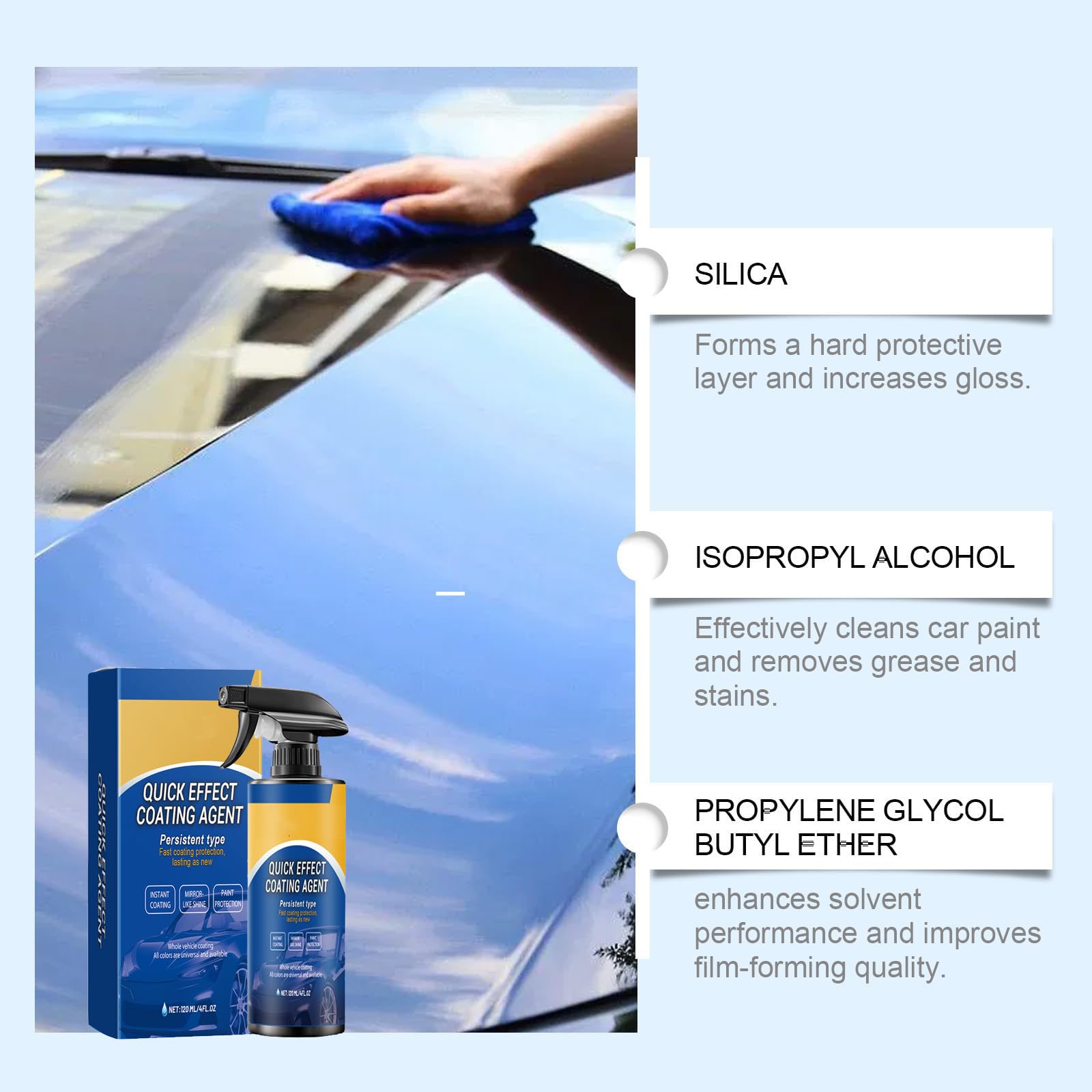 Agent de revêtement à effet rapide pour voiture, Spray de revêtement Sopami pour voiture (version améliorée 2026), nettoyant pour vitres 3 en 1 à base de nano-huile (5PCS)