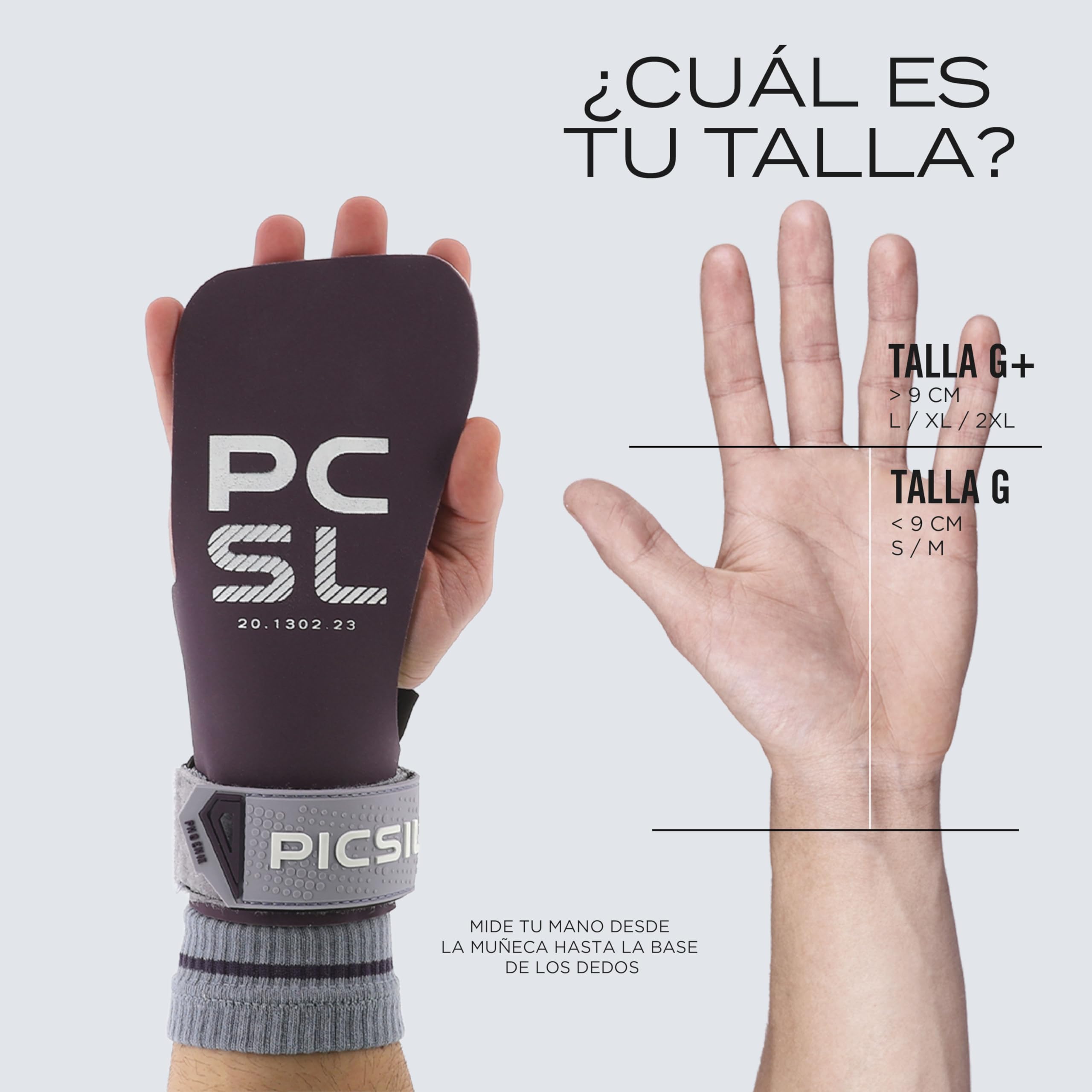 PICSIL Calleras Phoenix + Muñequeras + Bolsa, Uso Sin Magnesio, Agarre en Todas Superficies y Cualquier Tipo de Barra, Diseñadas para Todos los Atletas (Plum, G+)