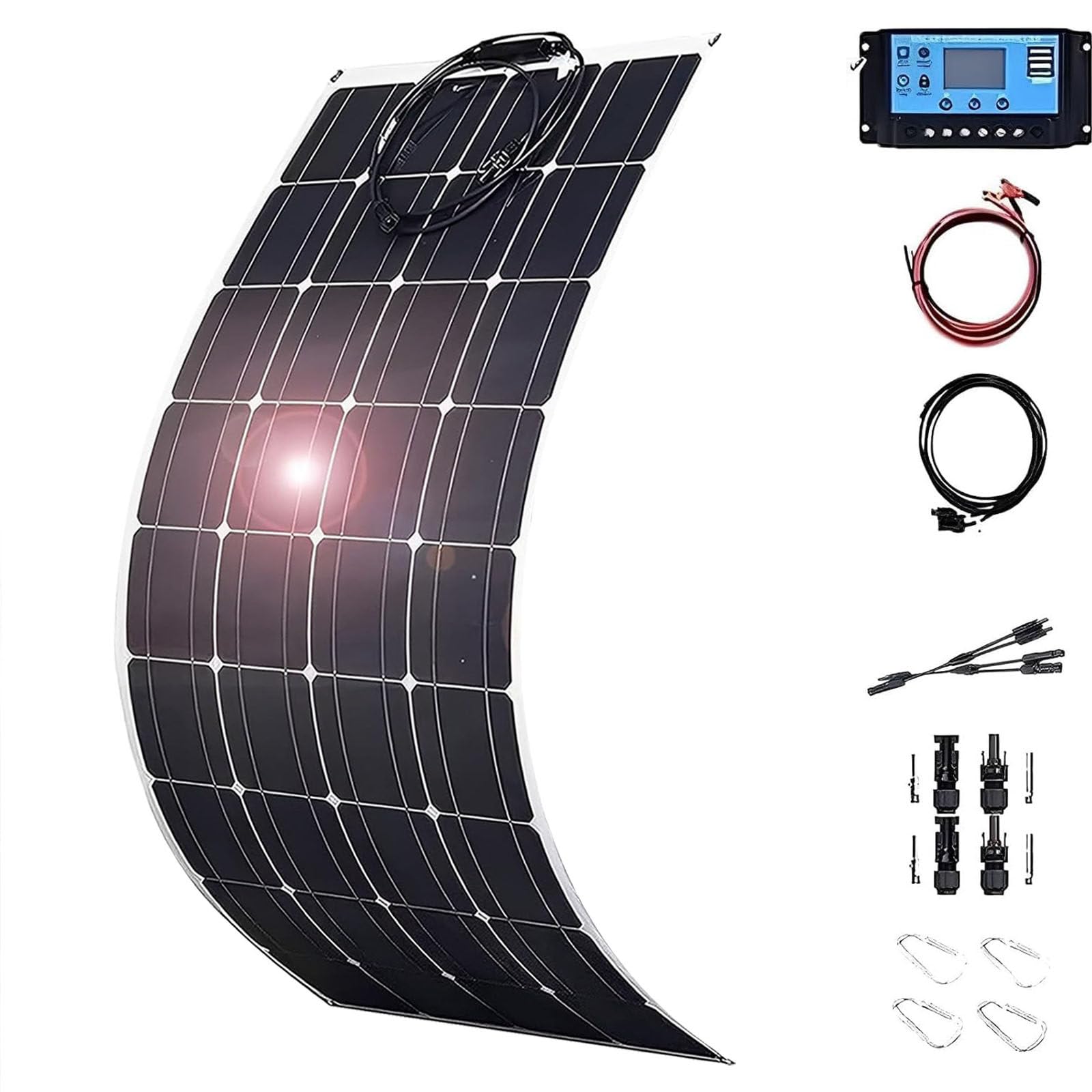 SENJINGHUA Flexible Solar Panel 150W/200W/300W/400W/520W High Efficiency 36V Monocrystalline Lightweight Semi Flexible Bendable Off-Grid Charger for Rv Boat Uneven Surfaces,Flexible Solar Panel,200w