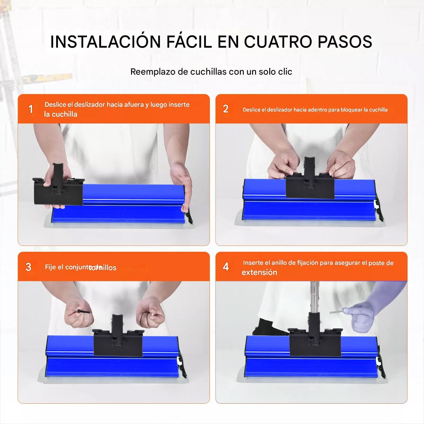 Juego de espátulas de superficie con barra telescópica ajustable de 86cm-207cm Llana para alisar paredes con 20/40/60/80/100cm Espatulas pladur fabricado en acero inoxidable (0,3/0,5 mm de espesor)