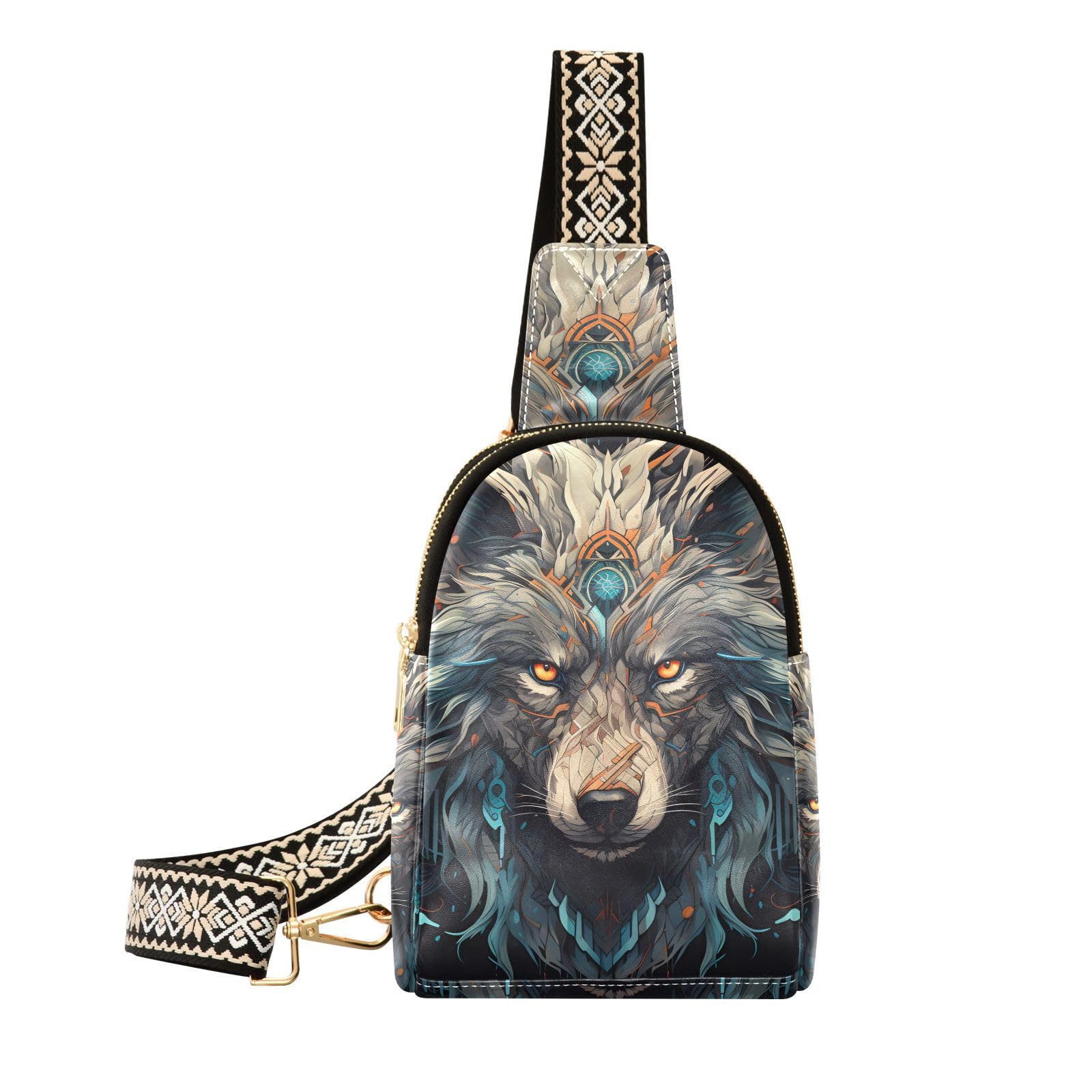 Cool Print Wolf Sling Backpack Crossbody Shoulder Bags Men Women Multipurpose Chest Bag for Travel Hiking Sports