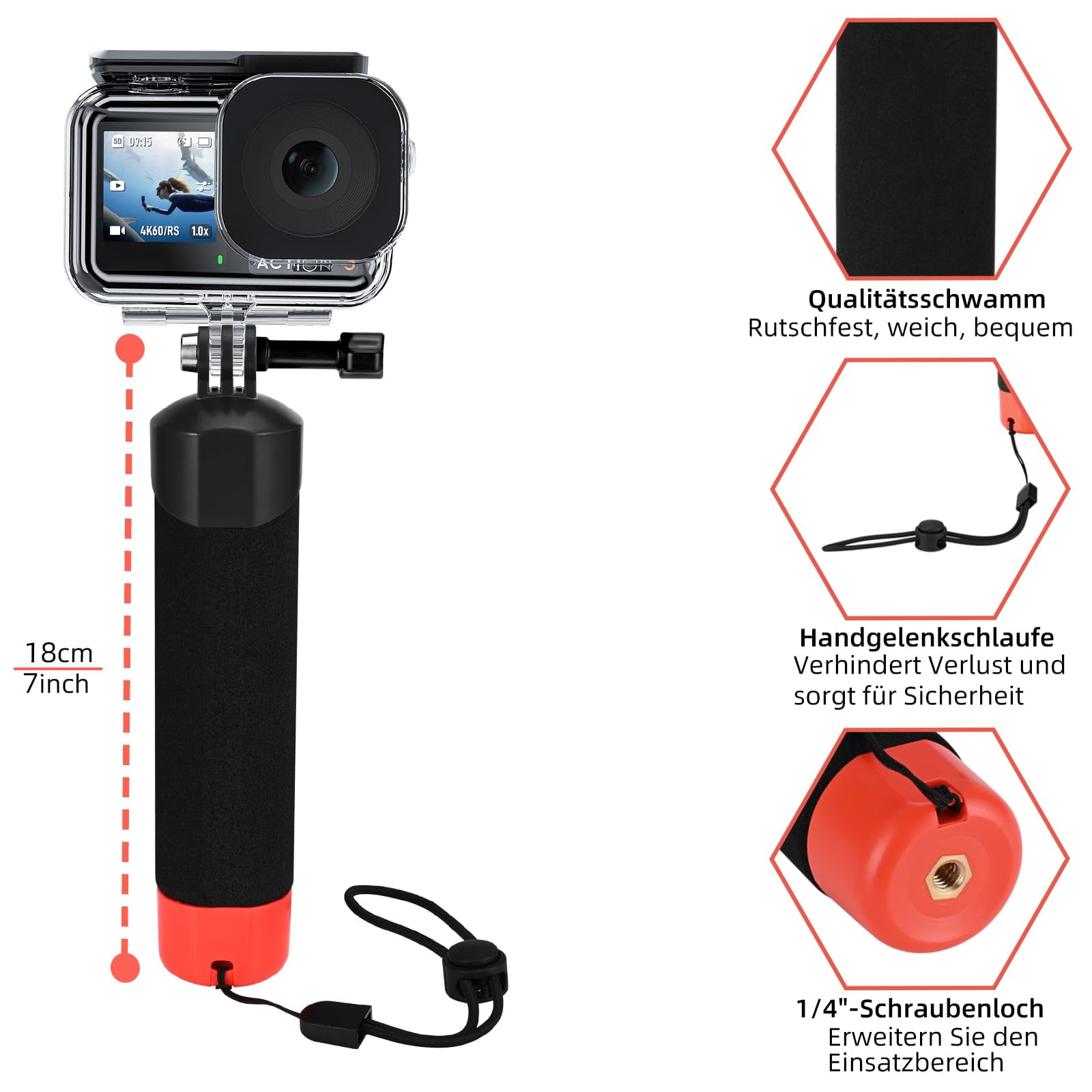 DJI Osmo Action 5 Pro/4/3 Wasserdichtes Gehäuse + Schwimmer Handgriff Floating Stick Unterwasser Zubehör Set