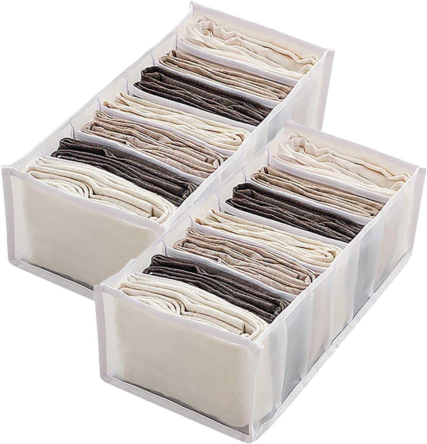DaYee Organizador de ropa de armario lavable de 7 rejillas, 2 unidades – Caja de almacenamiento con compartimento para pantalones vaqueros, organizador plegable de malla (blanco, 36 x 25 x 20 cm)