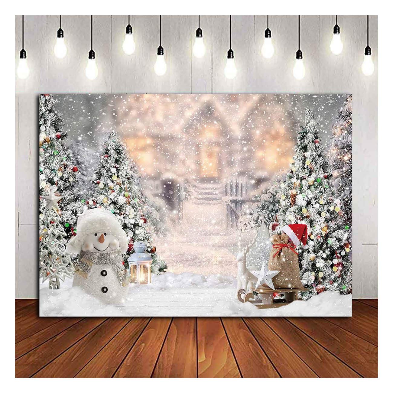 10x8ft Winter Snow Pine Trees Xmas Cute Snowman Photo Background Vinyl Backdrop | UK