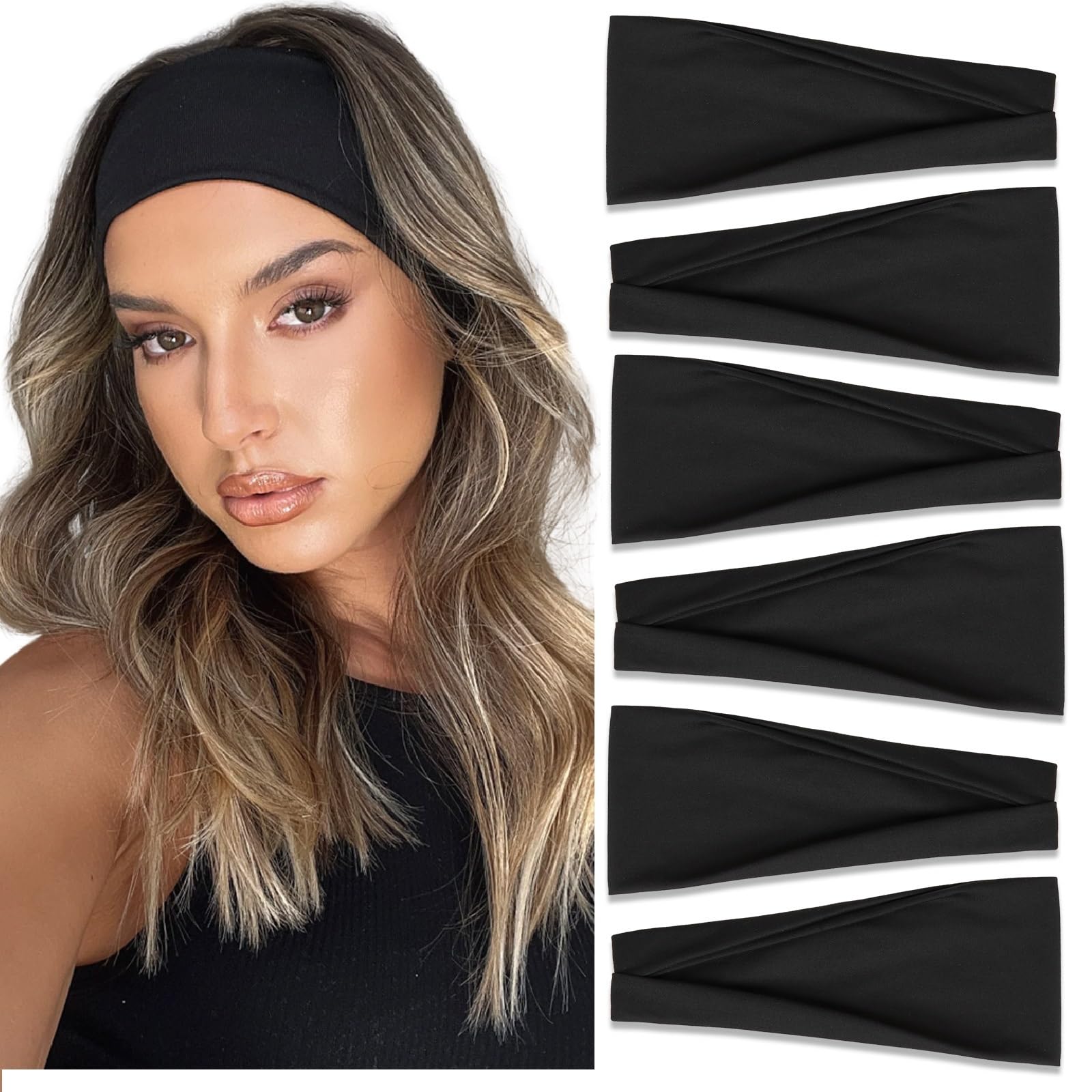 TERSE Black Headbands for Women Hair Bands for Women’s Hair Non Slip Women Thick Headband Stretchy Sweat Bands Headbands for Yoga Workout Every Day Basic Fashion Accessories