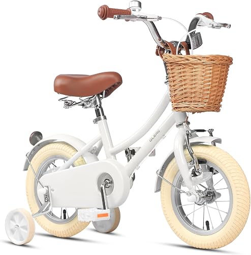 Glerc Little Molly 12 14 16 18 20 Inch Kids Retro Girls Bike for 2-13 Year Old with Stabilisers/Kickstand & Wicker Basket, Multiple Colors
