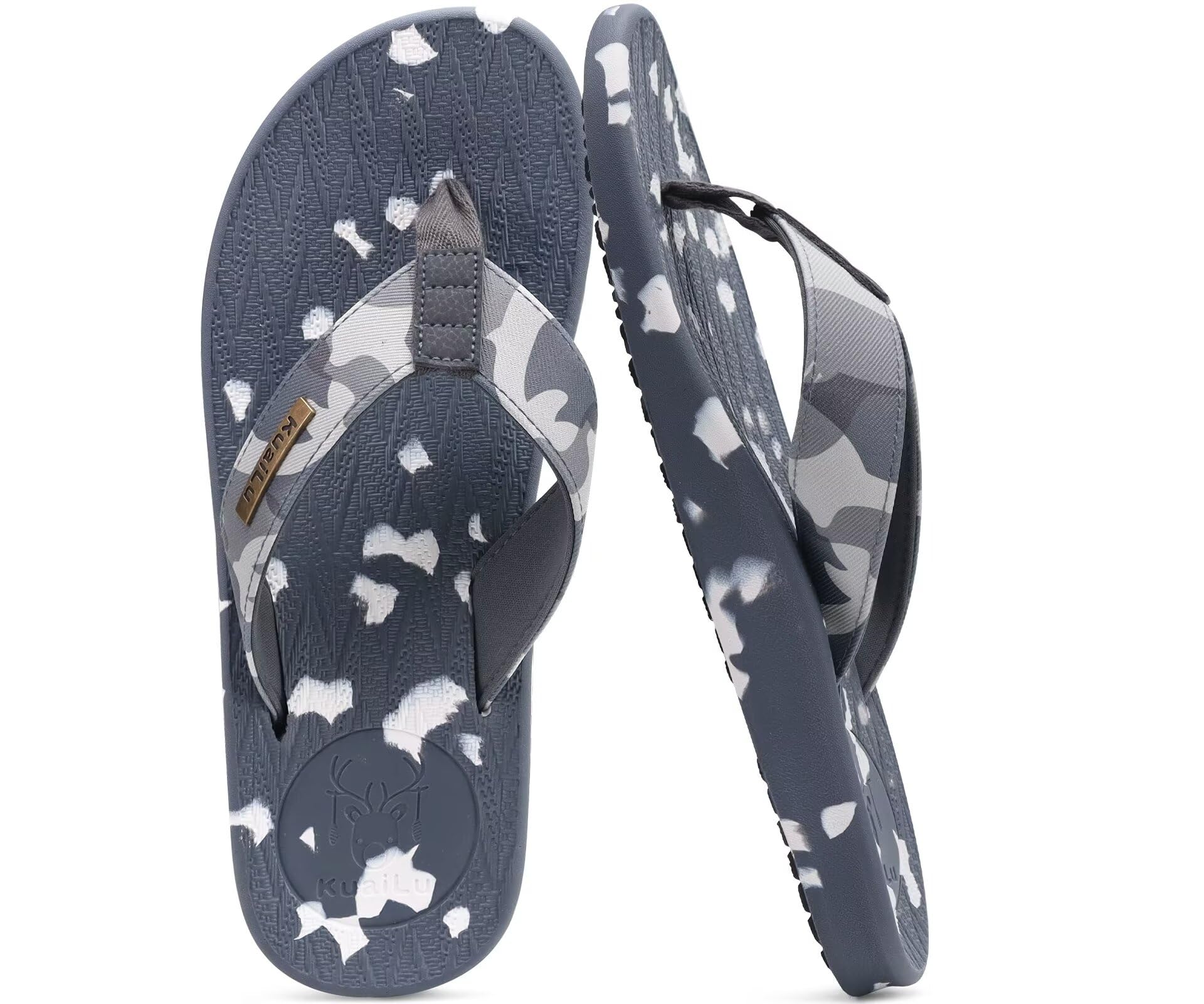 KuaiLu Mens Flip Flops Arch Support Comfortable Summer Beach Thong Sandals  Yoga Foam Cushion Slip on Slippers