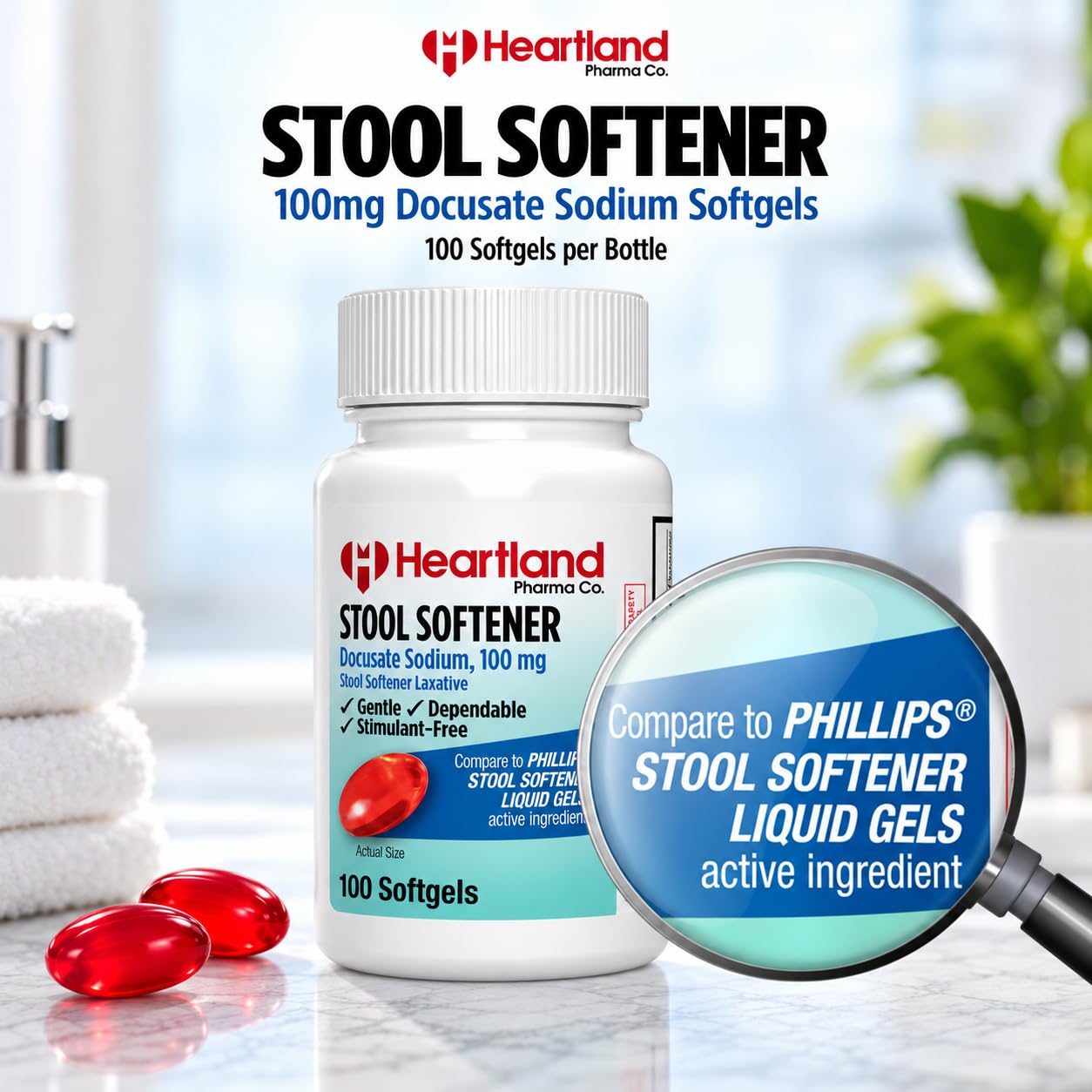 Docusate Sodium 100mg Softgels | Laxatives Stool Softener, Regular Strength | Gentle, Dependable & Stimulant-Free | 100 Count Bottle — Amazon image 2